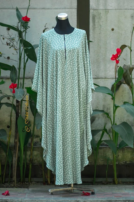 Stylish Full-Length Maternity Kaftan Dress - Floral Printed Mint Green - Perfect for Pregnancy, Nursing & Postpartum Comfort
