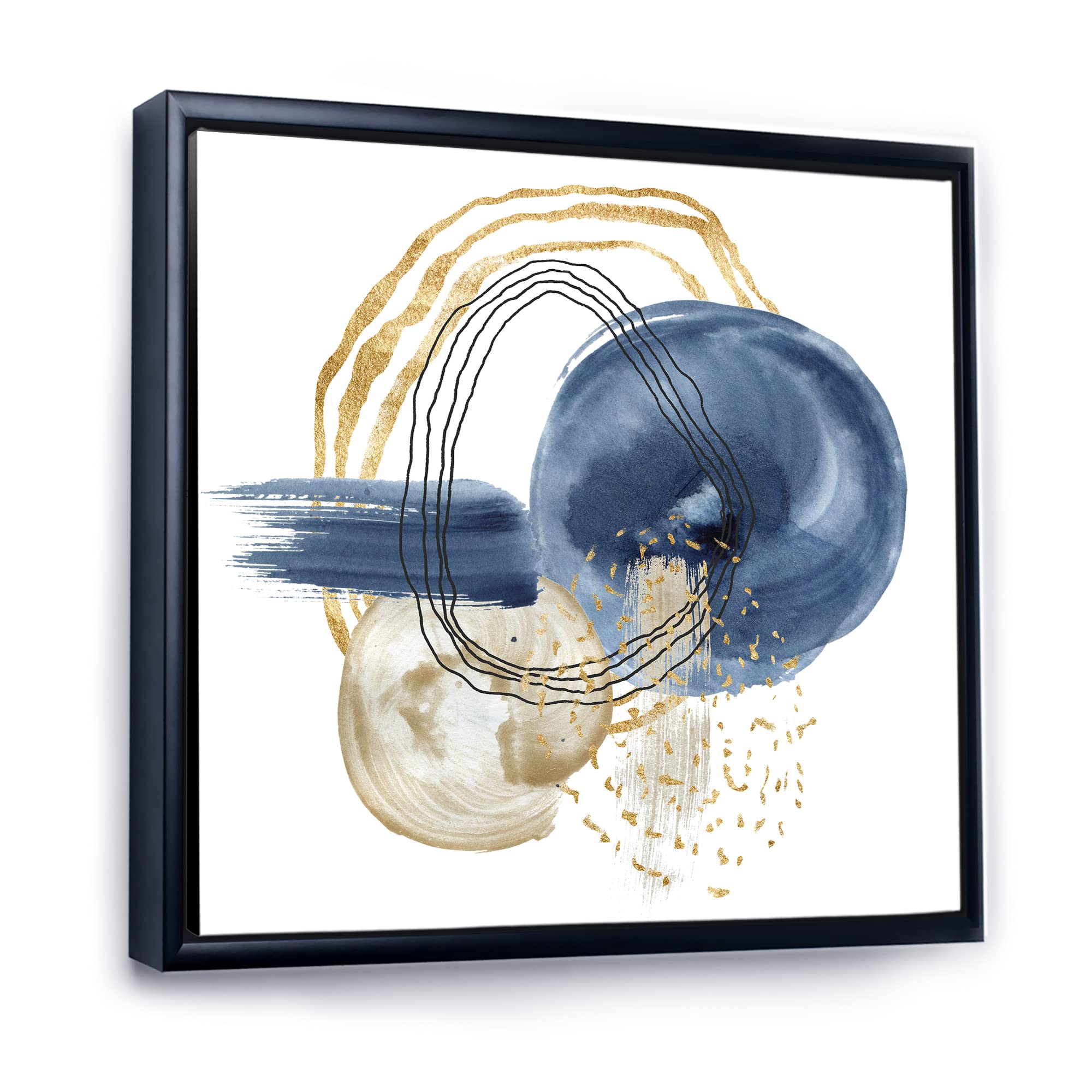 Abstract Dark Blue Gold & Black Underwater Life Canvas Wall Art - Modern Framed Ocean Painting for Living Room, Bedroom & Office Decor