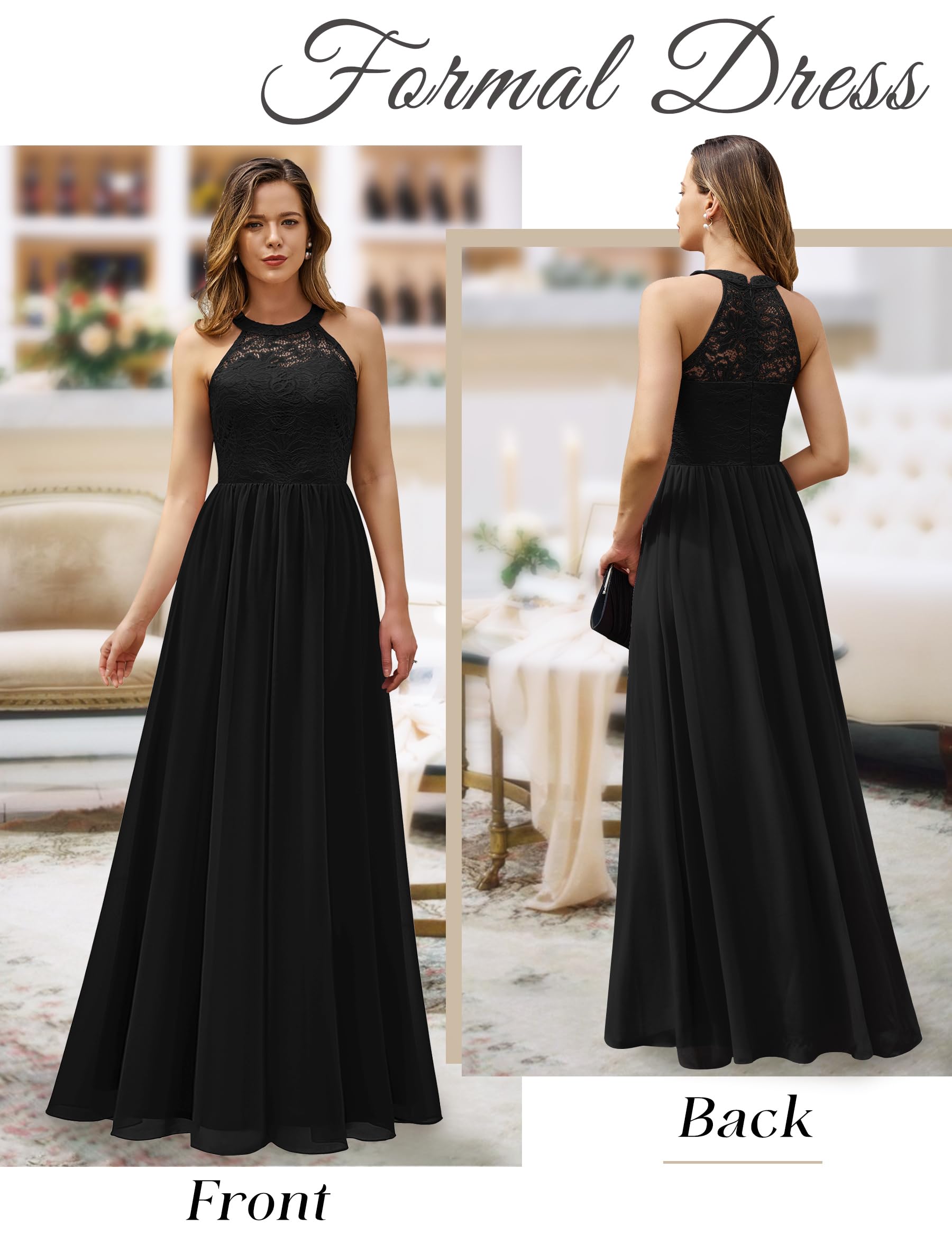 Wedtrend Women's Formal Prom Dress - Elegant Halter Long Gown with Floral Lace for Bridesmaids, Evening Party & Wedding Guest Attire