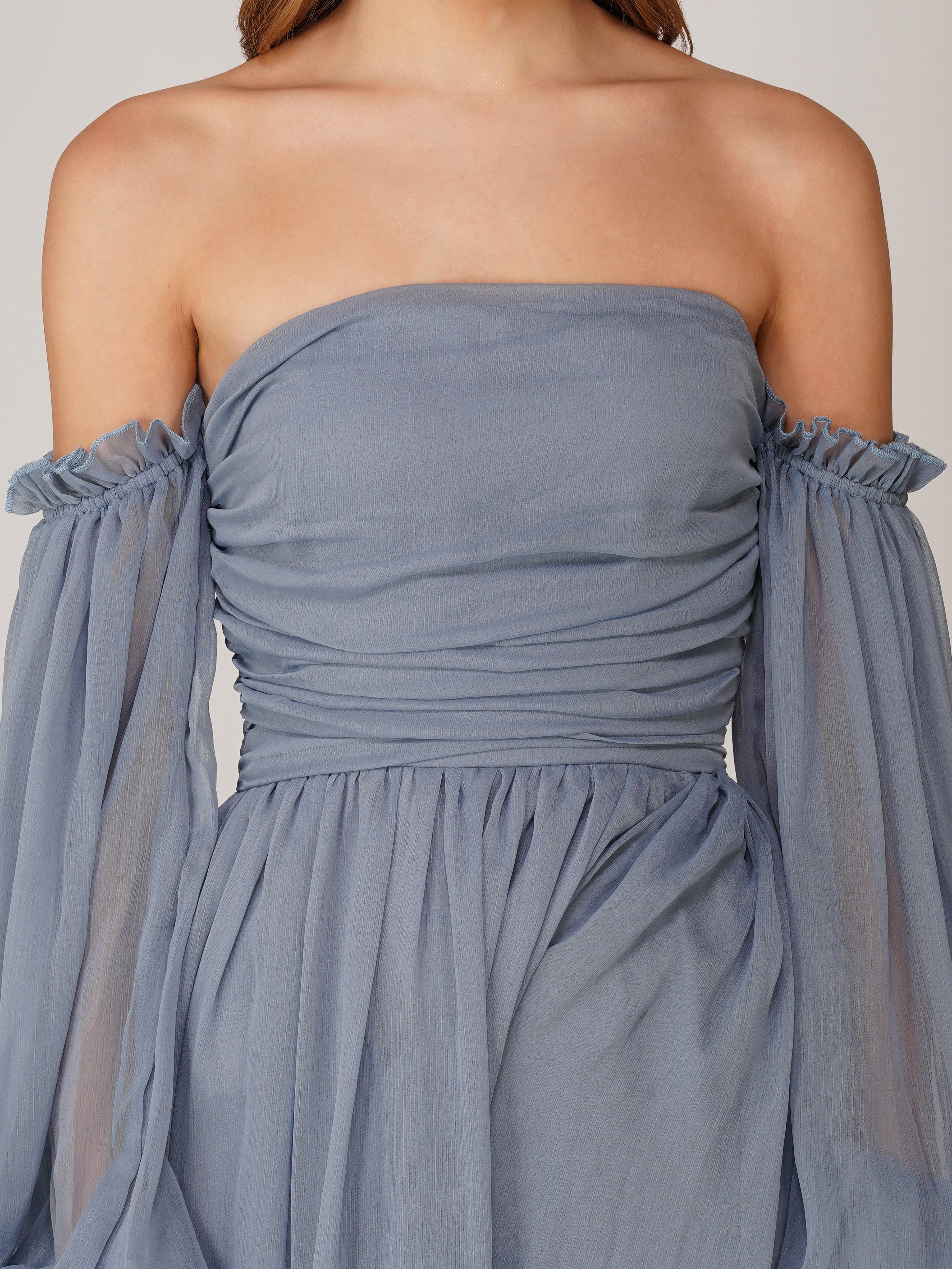 Elegant Dusty Blue Lana Chiffon Maxi Dress for Women - Perfect for Weddings, Parties & Summer Vacations