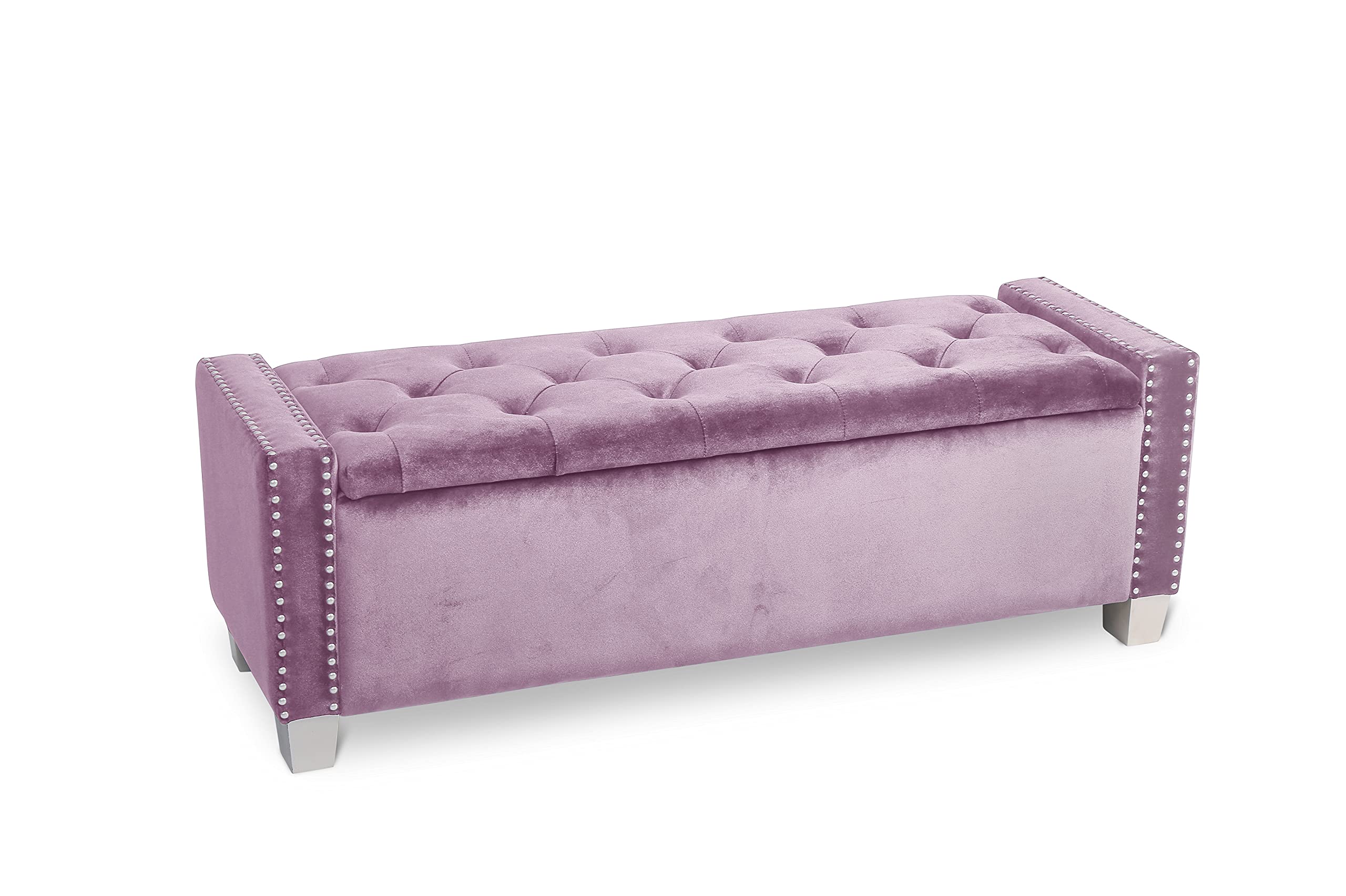 Velvet Upholstered Storage Bench with Removable Cushion - Pink Ottoman for Living Room, Bedroom & Entryway - Soft Fabric Seat with Sturdy Wooden Frame - Perfect for Extra Seating & Organizing Blankets, Toys & Shoes