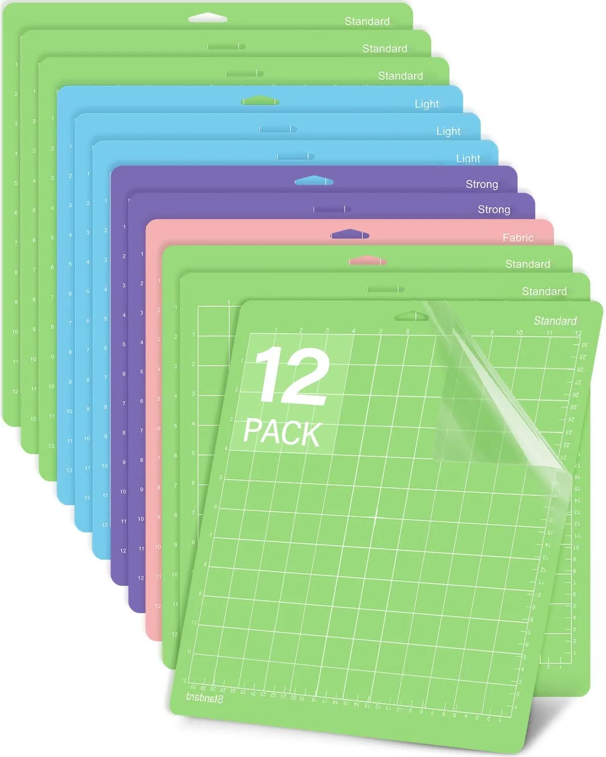 Premium 12-Pack 12x12 Cutting Mats for Cricut Maker 3, Maker, Explore 3, Air 2, Air & One - Sticky Grip Fabric Mats Replacement Accessories for Silhouette & Cricket - Perfect for DIY Crafts, Scrapbooking & Card Making Projects