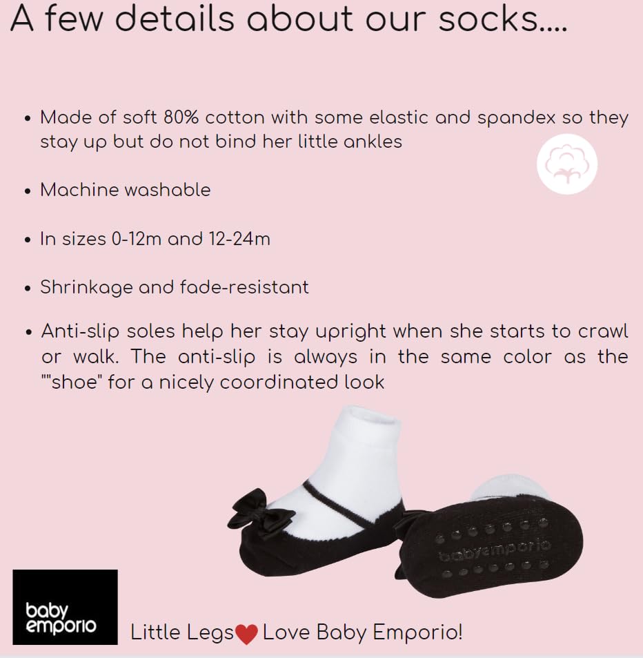 Baby Girls Mary Jane Socks with Non-Slip Soles - 1/2 Pairs for Play & School