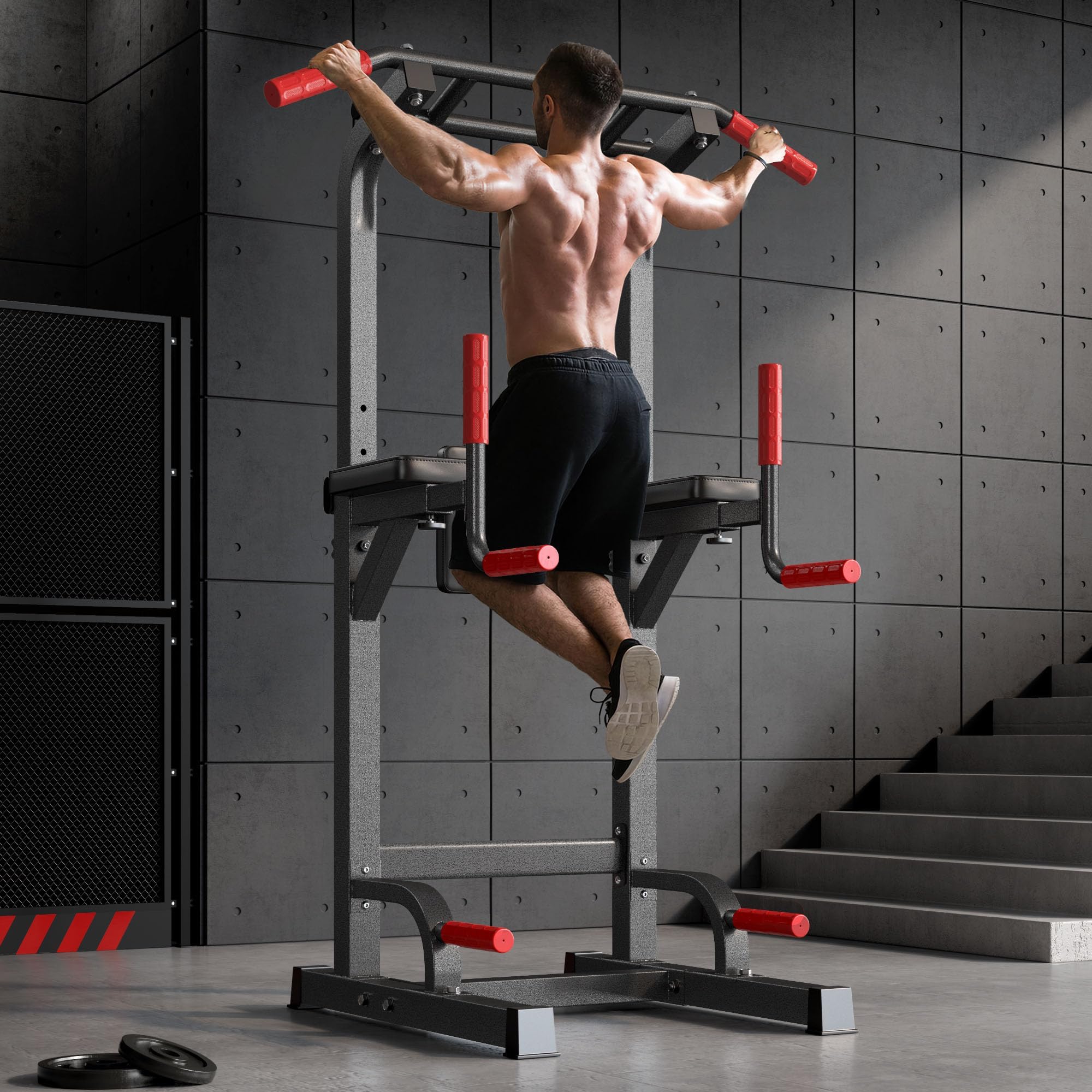 SogesPower Adjustable Height Power Tower Pull Up Bar Station - Multi-Function Home Gym Equipment for Strength Training, Dips & Pull Ups - Supports 500LBS - Perfect for Home Workouts & Garage Gyms