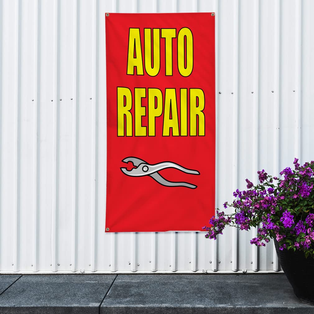 Custom Vertical Vinyl Banner for Auto Repair Shops - Weatherproof Outdoor Car Advertising Signs (144x60 Inches) with 10 Grommets - Perfect for Automotive Business Promotion, Industrial Yard Displays & Commercial Branding