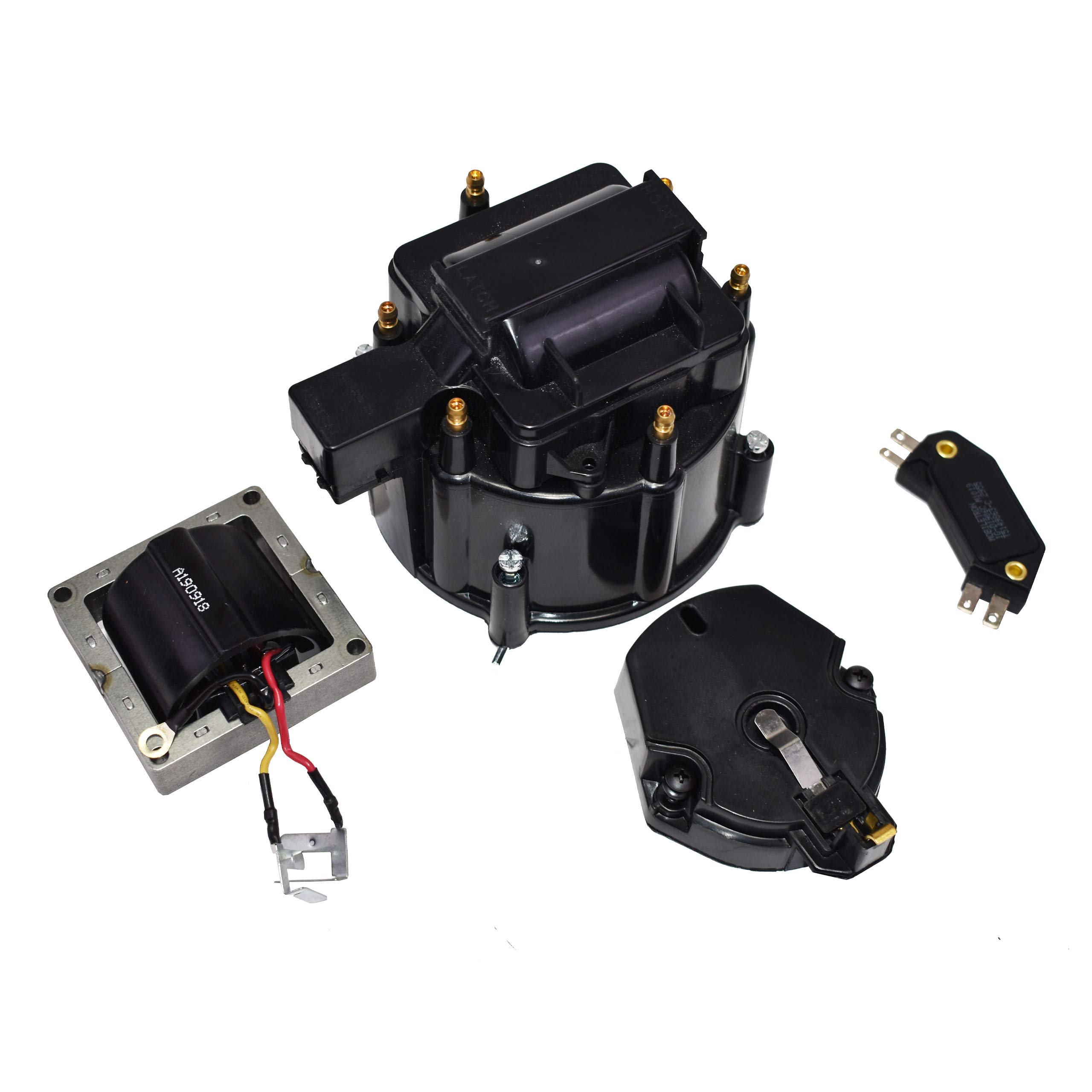High-Performance HEI Distributor 6-Cylinder Tune-Up Kit with 65k Volt Ignition Coil (Black) - Compatible with GM, Chevy, Ford - Perfect for Engine Restoration & Classic Car Upgrades