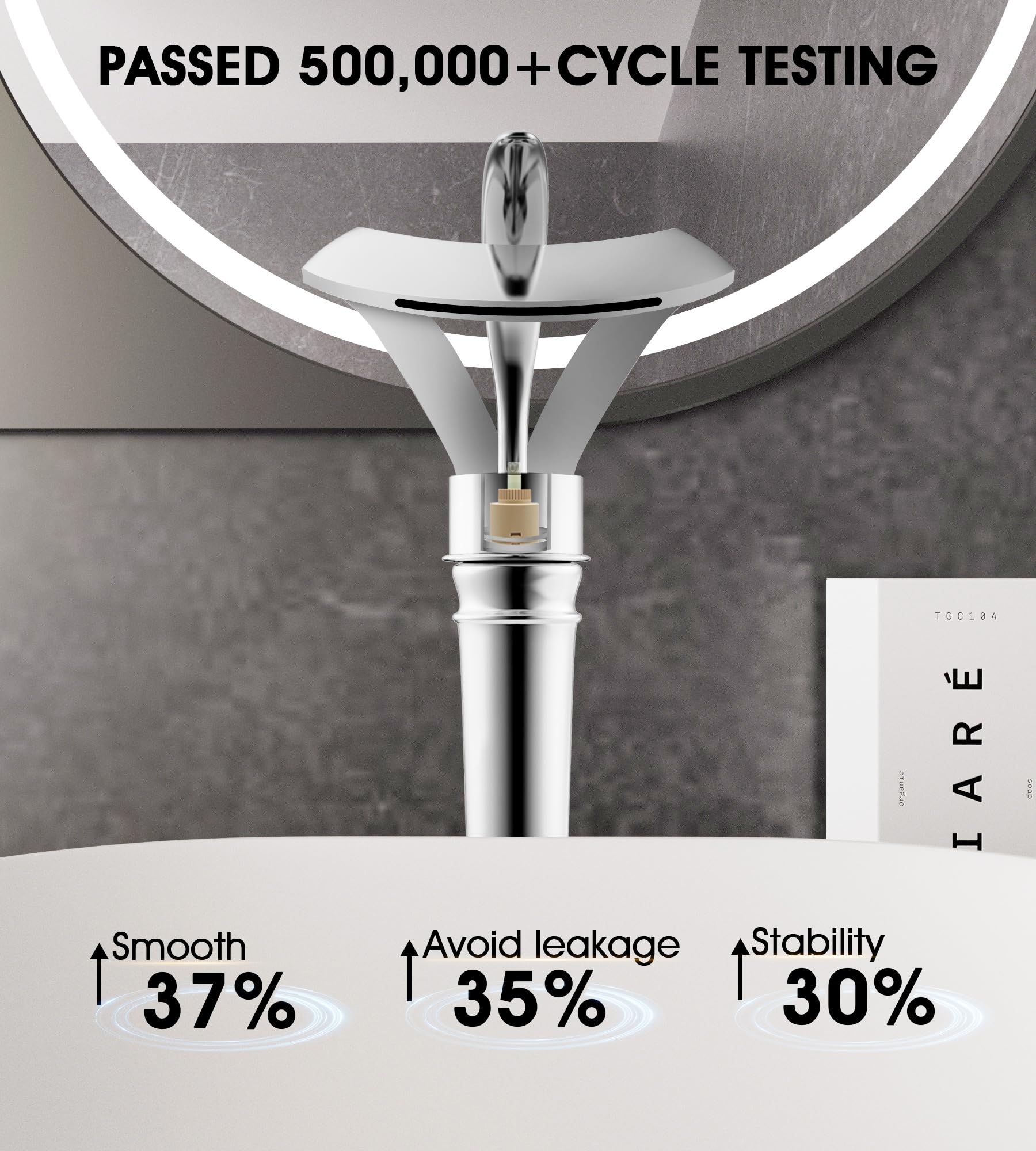 AUU Elegant Single Hole Waterfall Bathroom Sink Faucet - Solid Brass Tall Vessel Faucet with Pop Up Drain & Supply Line - Chrome Finish for Modern Bathroom & Powder Room Decor