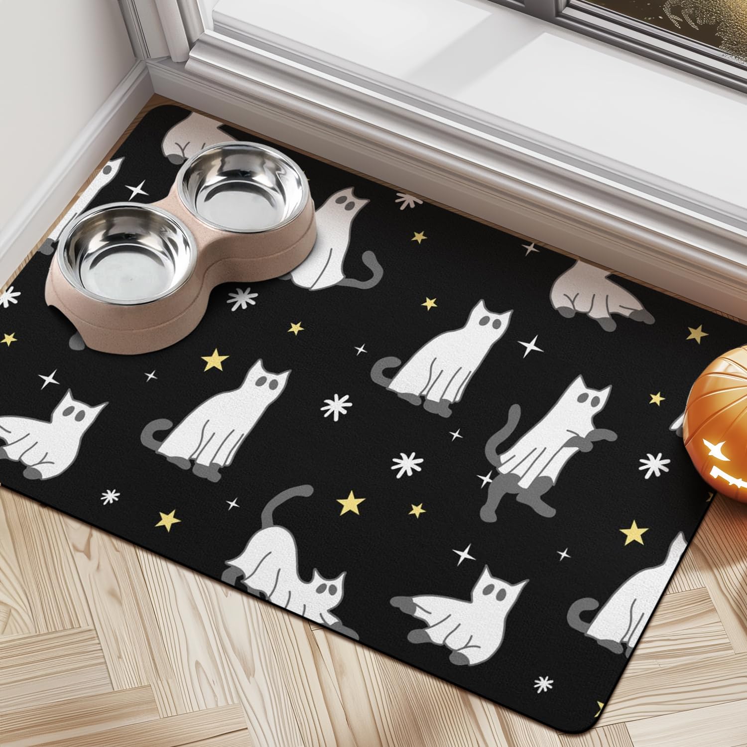 **Non-Slip Absorbent Dog Food Mat for Halloween - Quick Dry Pet Bowl Mat for Food & Water, Cat Feeding Mat - Perfect for Messy Eaters & Spill Protection**