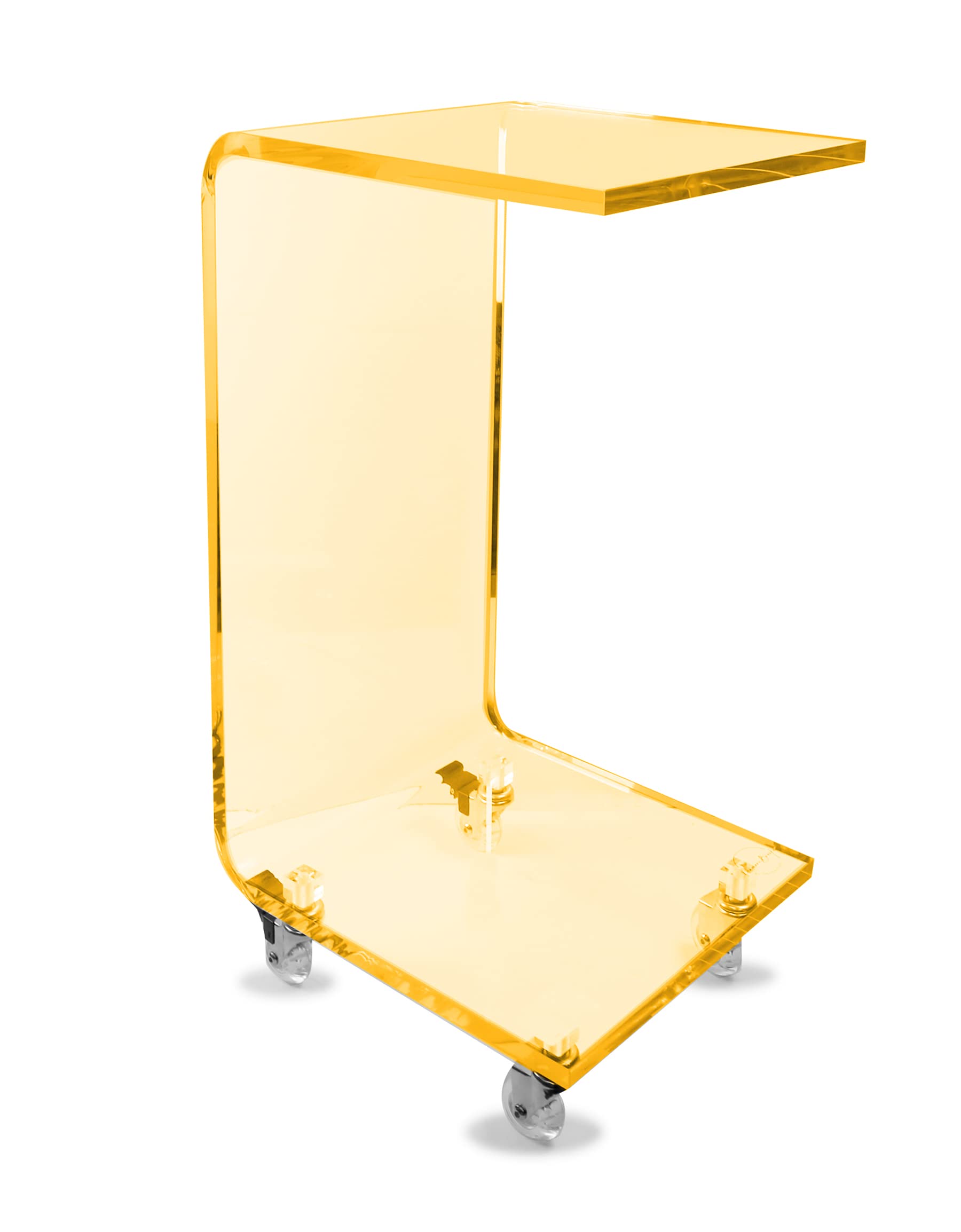 Acrylic C-Shaped Side Table with Wheels - Small End Table for Living Room, Sofa & Couch - Modern Drink Table, TV Tray & Horizontal Laptop Stand - Golden Nugget Edge Design - Perfect for Home Decor, Office Use & Small Spaces
