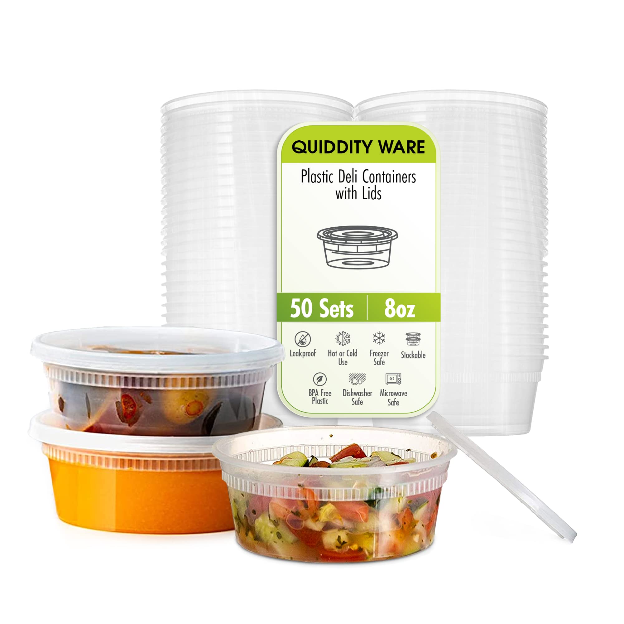 50-Pack 8oz BPA-Free Plastic Deli Containers with Leakproof Lids - Microwave, Freezer & Dishwasher Safe - Clear Food Storage Containers for Meal Prep, Leftovers & Restaurant Takeout