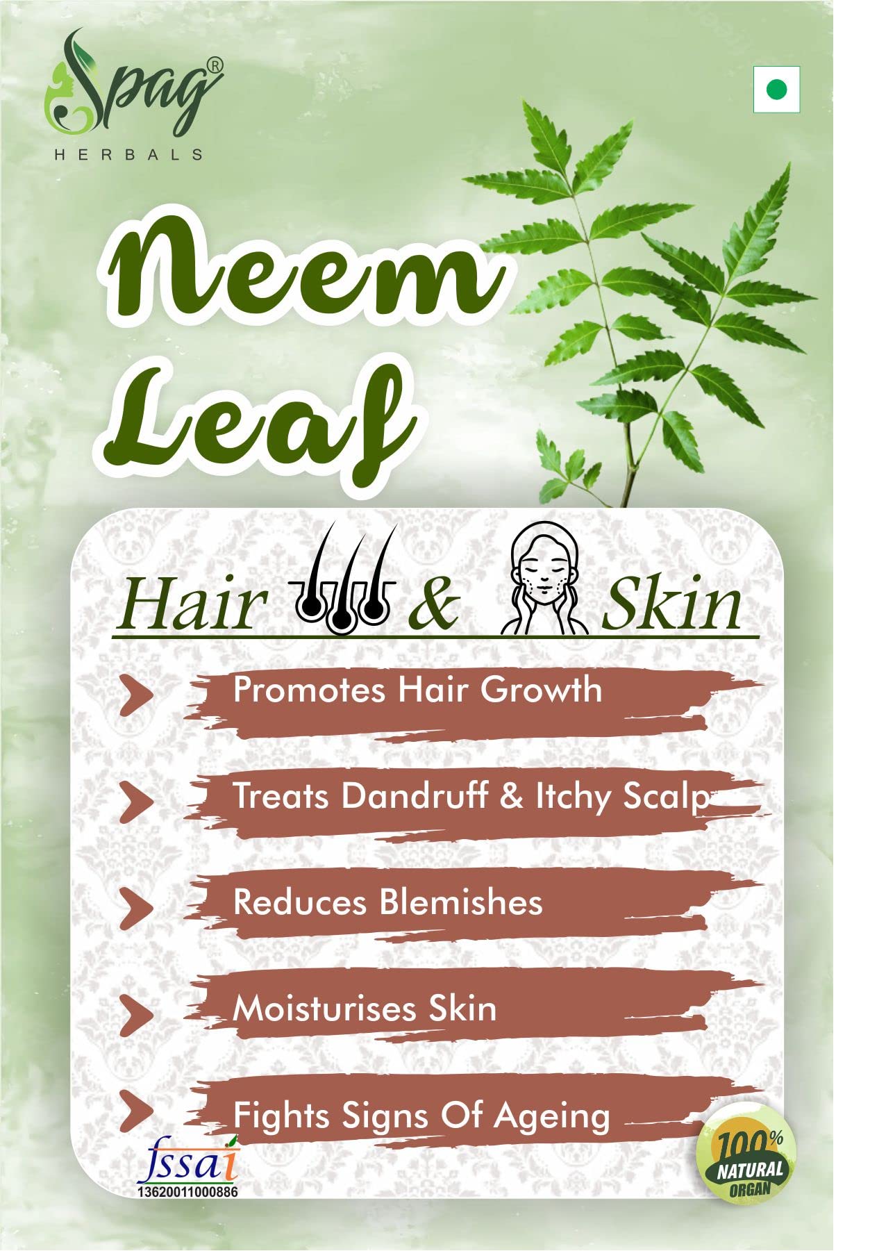 Spag Herbals Neem Leaves Powder 120g - Natural Pimple Treatment for Clear Skin & Silky Hair Cleanser | Acne Solution & Hair Care for Daily Beauty Routine
