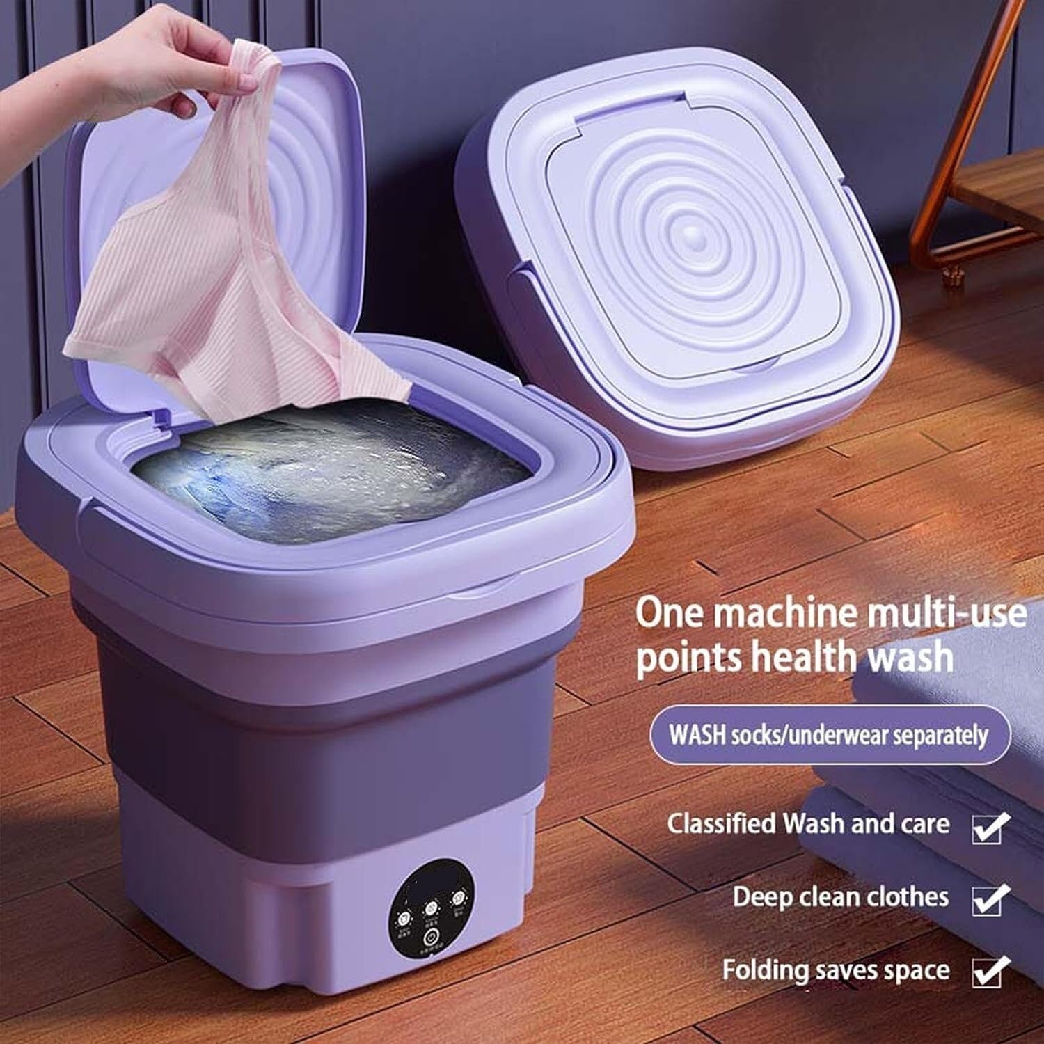 Portable Mini Washing Machine 8L with Spin Dryer - Foldable Compact Washer for Camping, RV, Travel - Perfect for Socks, Underwear, Towels - Lightweight Purple Laundry Solution (ZD-916) | Ideal for Small Apartments, Dorms & Outdoor Adventures