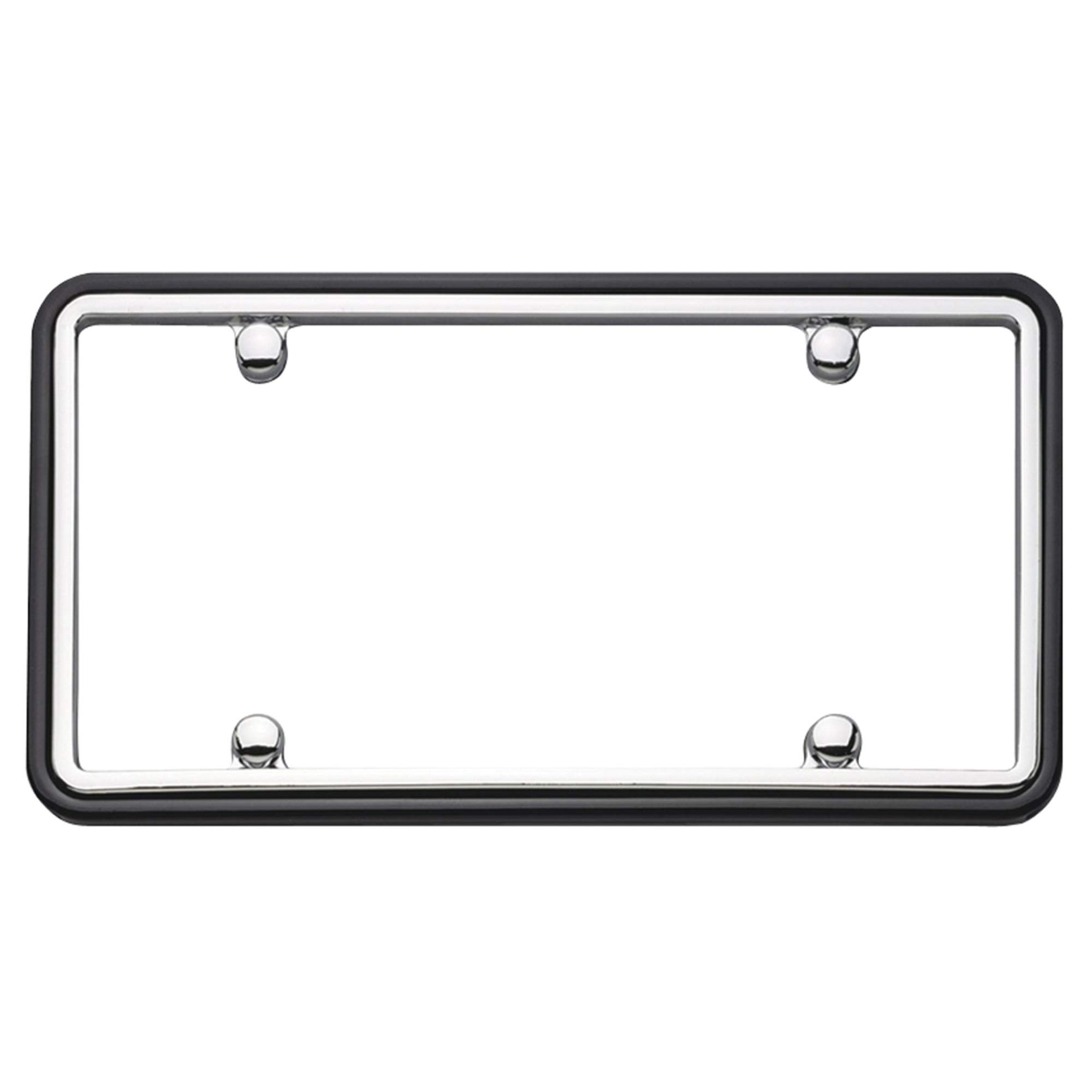 Chrome/Black License Plate Frame with Fastener Caps for Cruisers