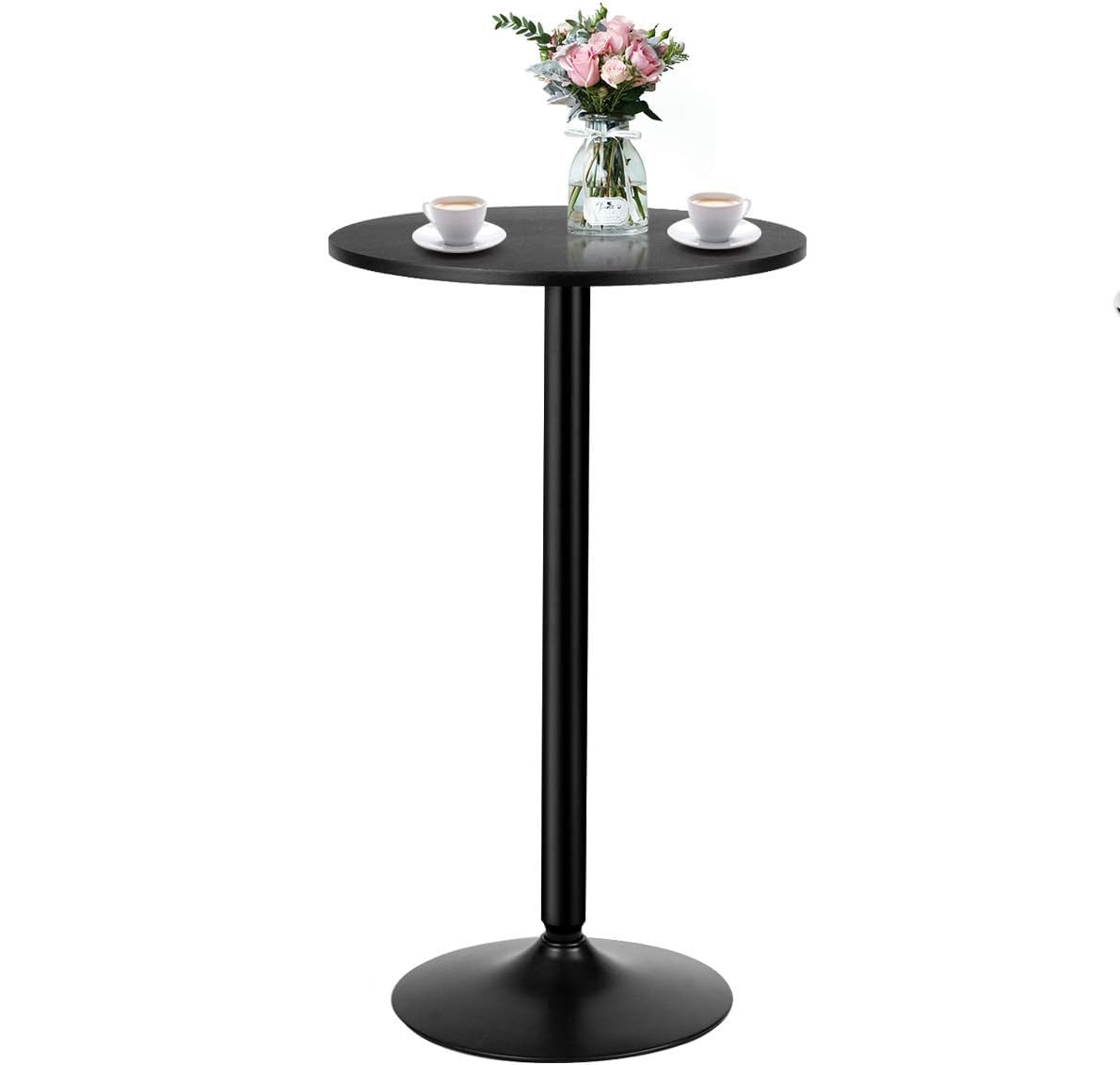 Moccha Pub Bar Table - 40-Inch Tall Round Cafe Table with 24-Inch MDF Tabletop & Metal Base, Modern Cocktail Table for Dining Room, Living Room, Bistro, Restaurant, Home, Black - Perfect for Small Spaces, Patio, and Outdoor Entertaining