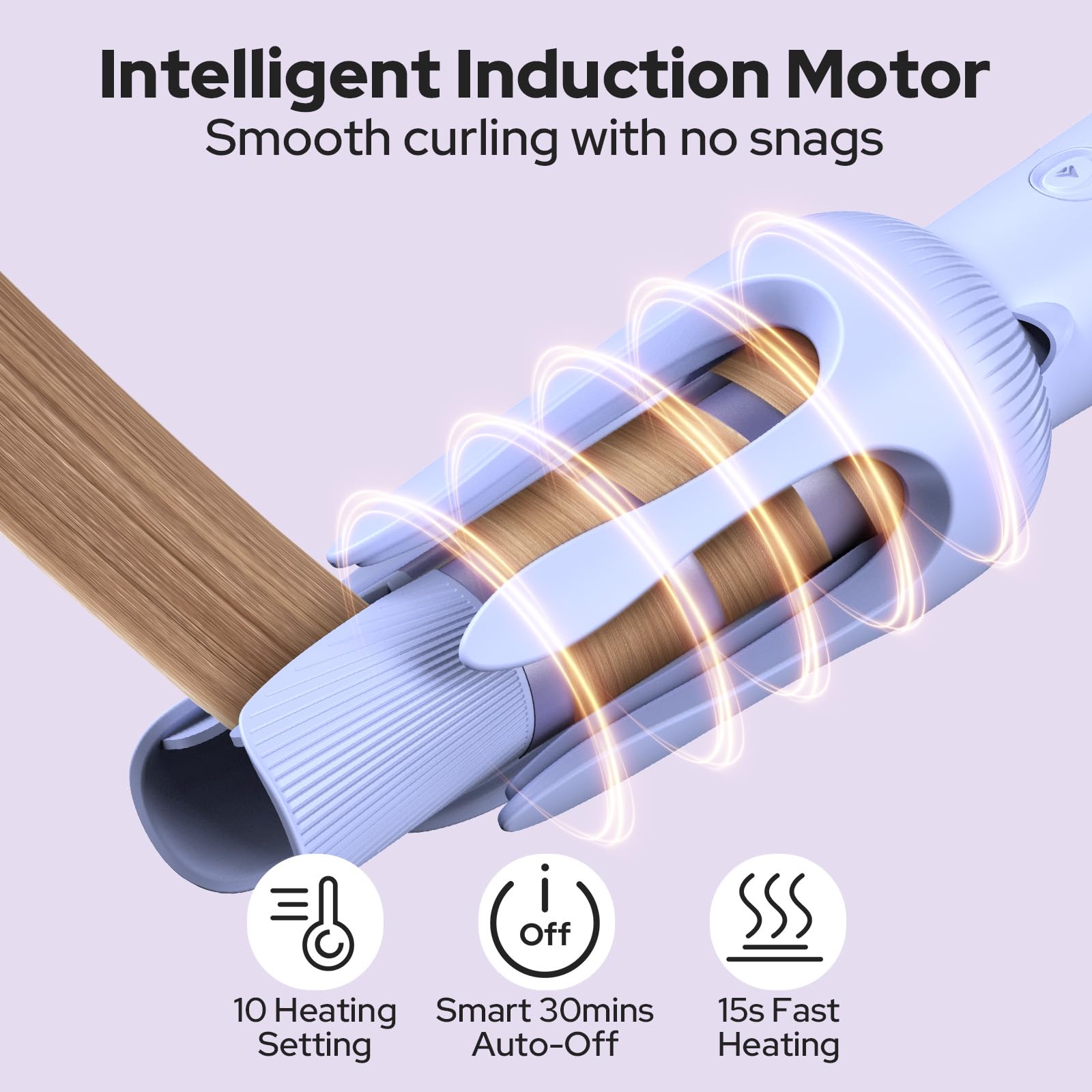 COSTAR Auto Hair Curler - 10 Temperature Settings, 15S Fast Heating, Anti-Scald & Anti-Tangle Rotating Curling Wand with Auto Shut-Off for Perfect Curls - Purple | Salon-Quality Styling at Home for Parties, Weddings & Daily Looks