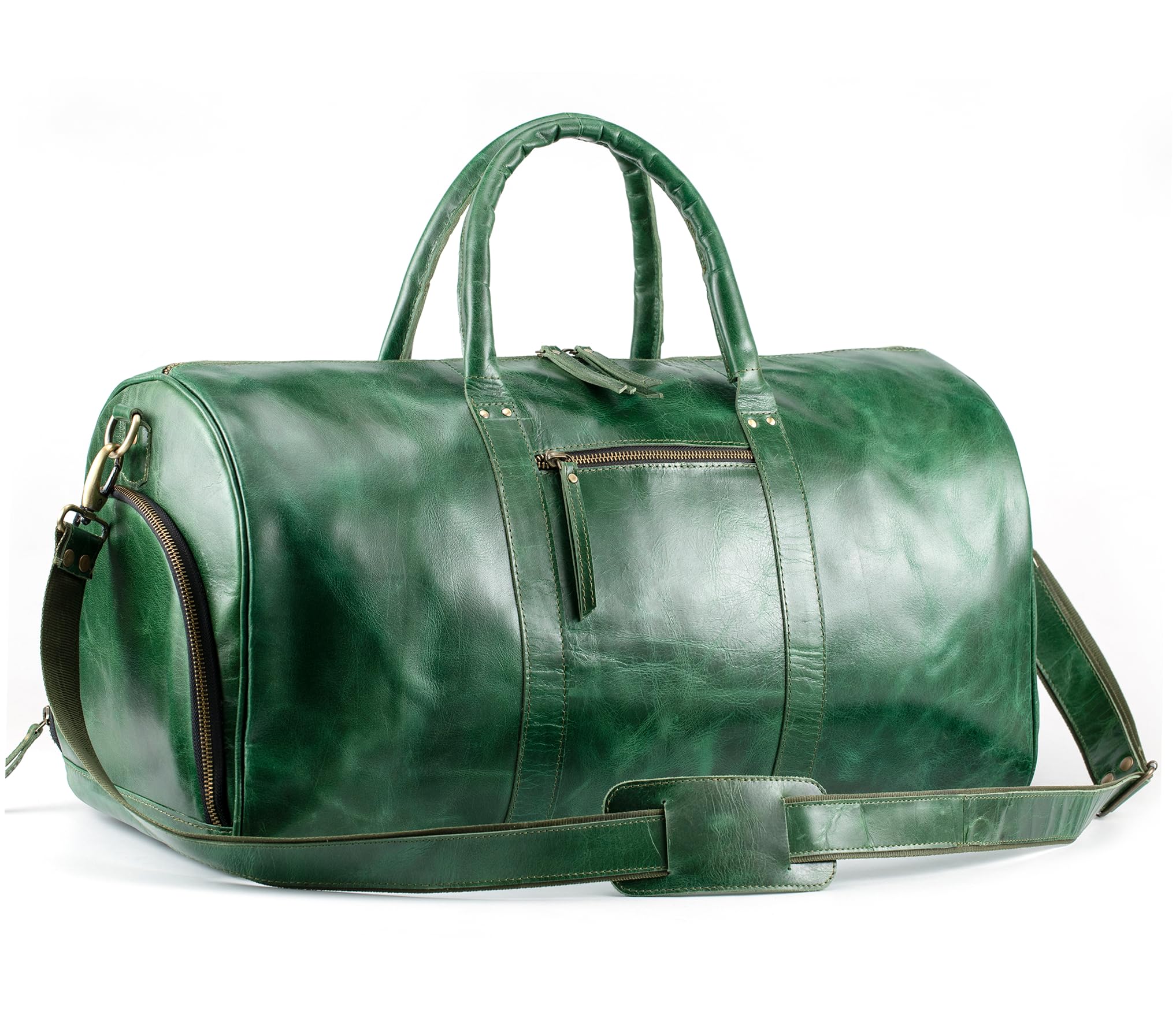Premium Handmade Full Grain Buffalo Leather Weekender Bag - Durable Travel Duffel for Gym, Sports & Overnight Trips - Spacious Tote with Shoe Compartment - Ideal for Men & Women (Green) - Perfect for Business Travel, Weekend Getaways & Gym Workouts