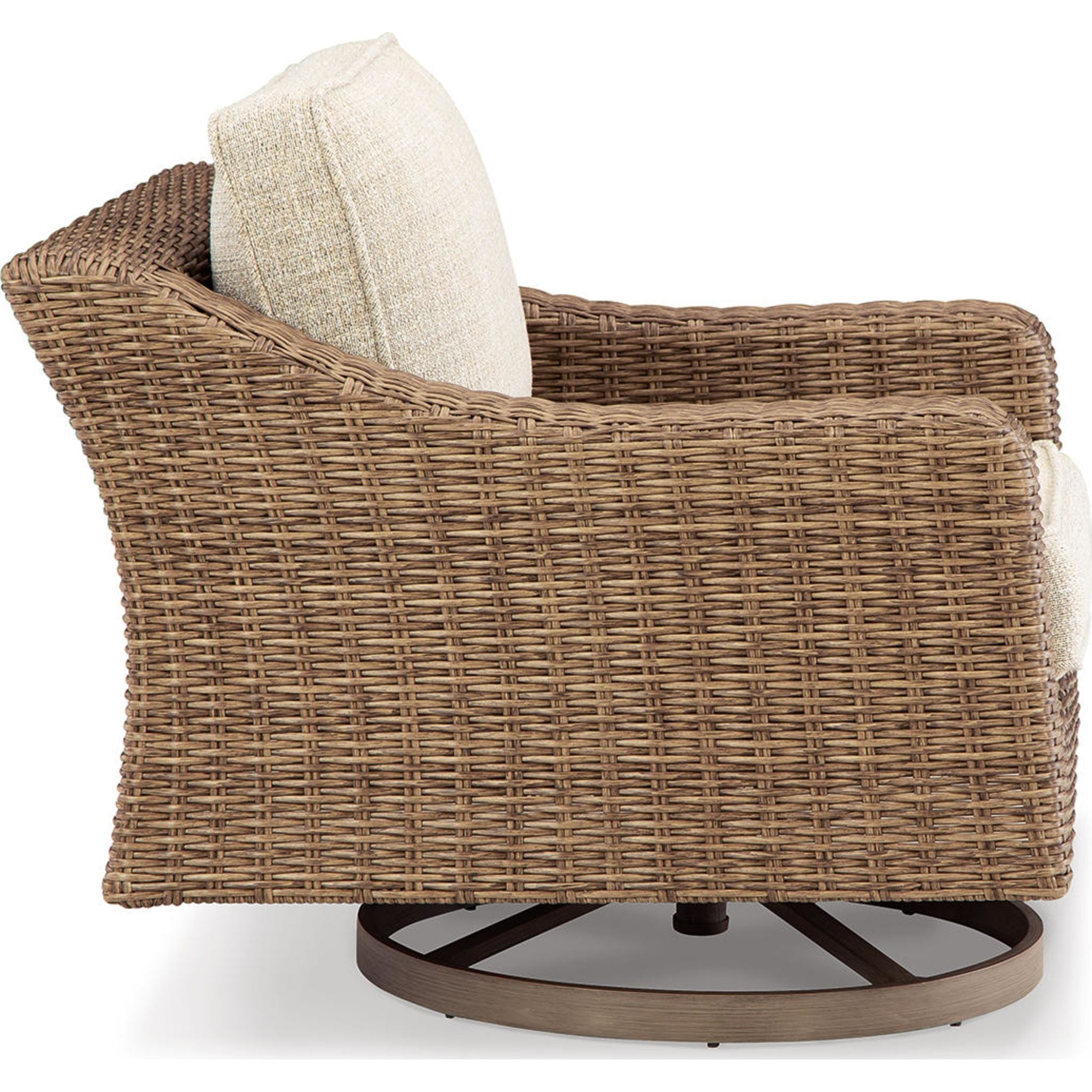 Beachcroft Outdoor Swivel Lounge Chair with Cushion - White/Beige - Perfect for Patio, Poolside, Garden & Backyard Relaxation
