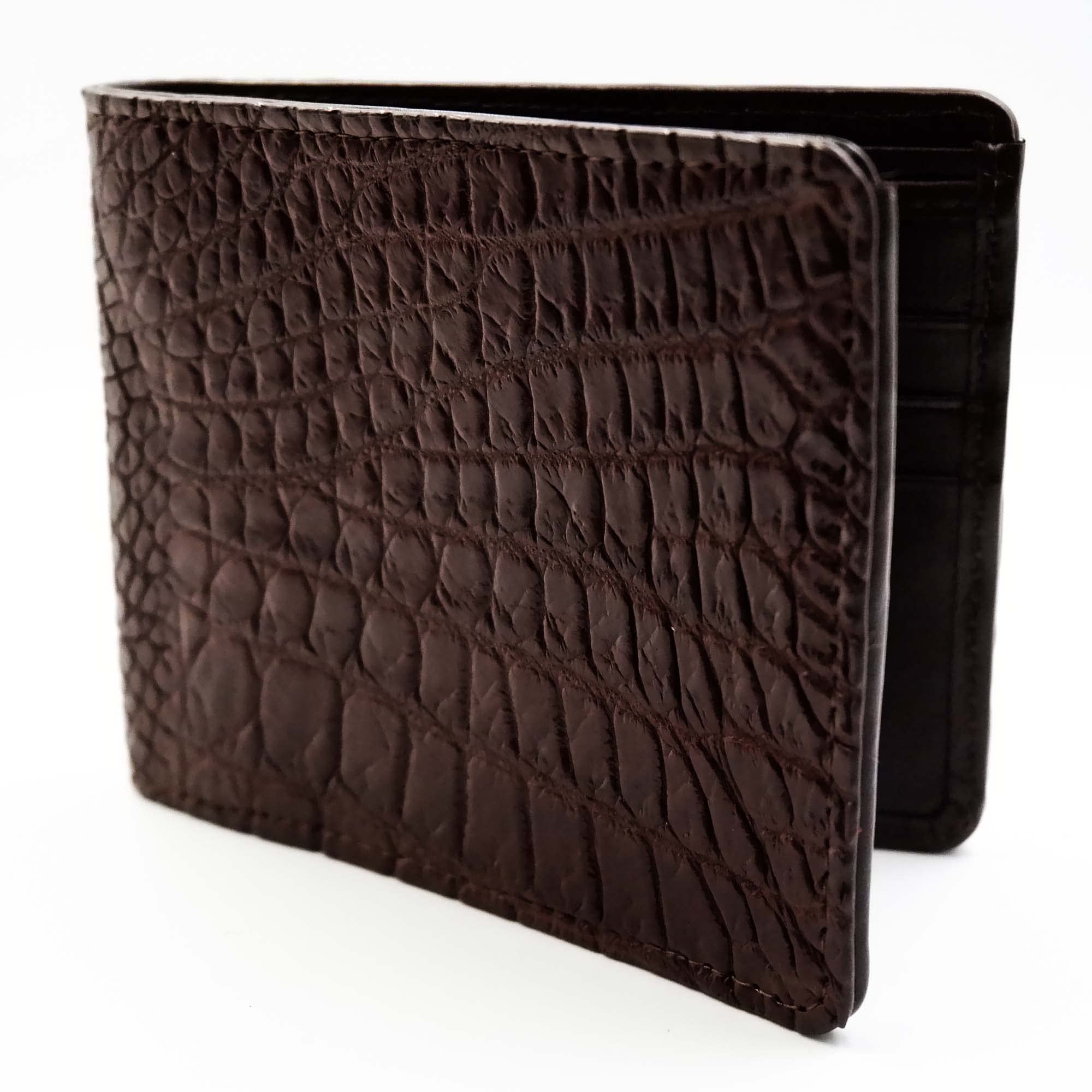 Genuine Brown Crocodile Leather Men's Bi-Fold Wallet - Premium Slim RFID Blocking Wallet for Everyday Carry & Gift Giving