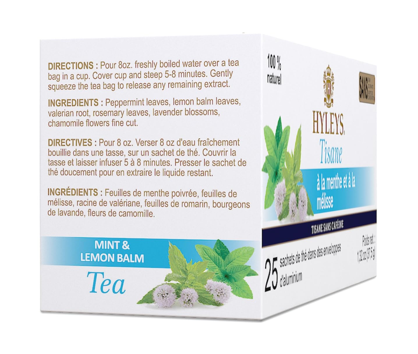 Hyleys Sleep Lemon Balm Herbal Tea - Relaxing Caffeine-Free Evening Tea for Stress Relief & Better Sleep - 100% Natural, Non-GMO, Gluten-Free, Dairy-Free, Sugar-Free - 25 Tea Bags - Perfect for Bedtime, Meditation & Relaxation