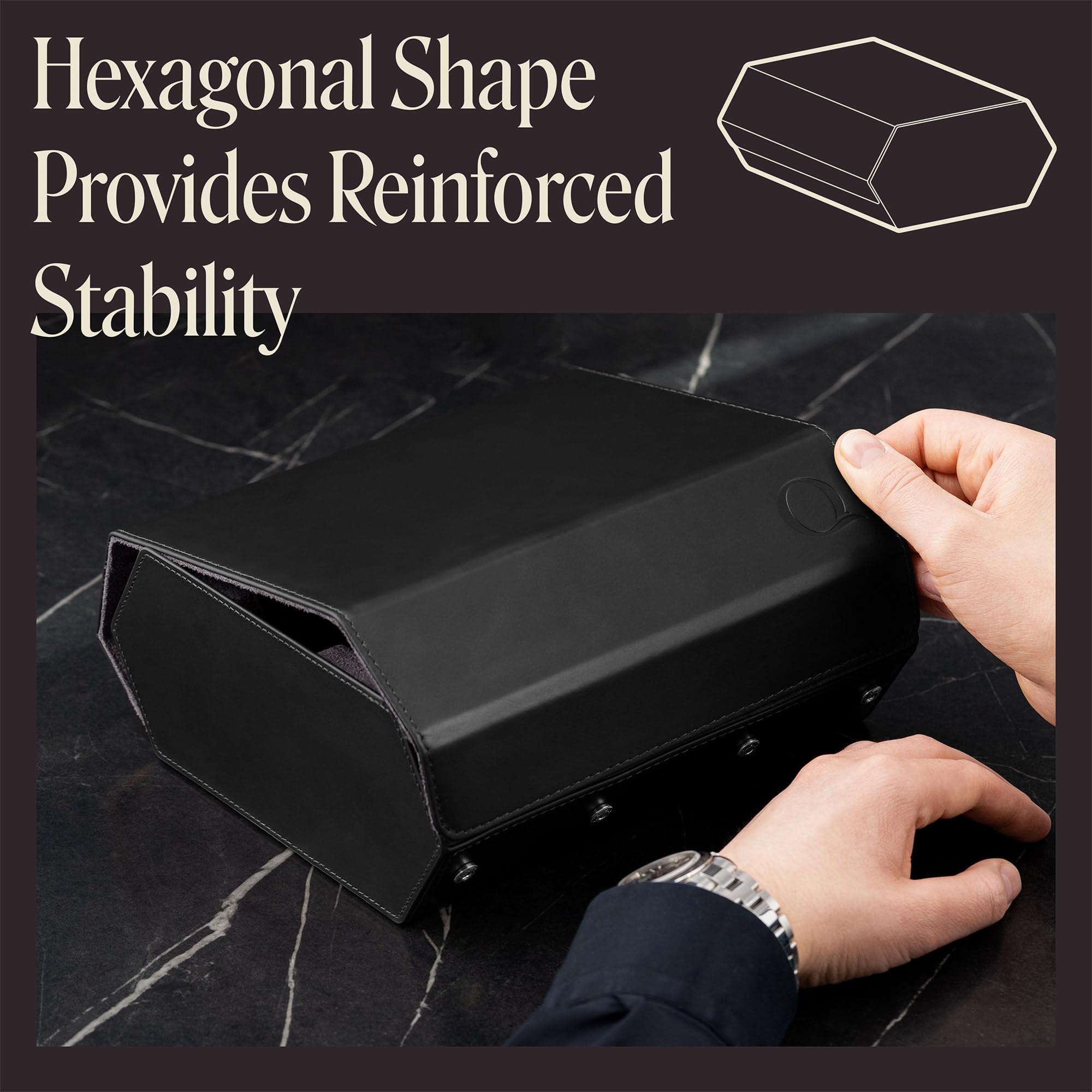 Premium Napa Leather Watch Case for Men - 6 Slot Luxury Watch Roll Organizer & Display Box - Travel & Home Storage for Men's Watches - Black Charcoal Watch Holder (Perfect for Business Travel, Watch Collectors & Gift Giving)