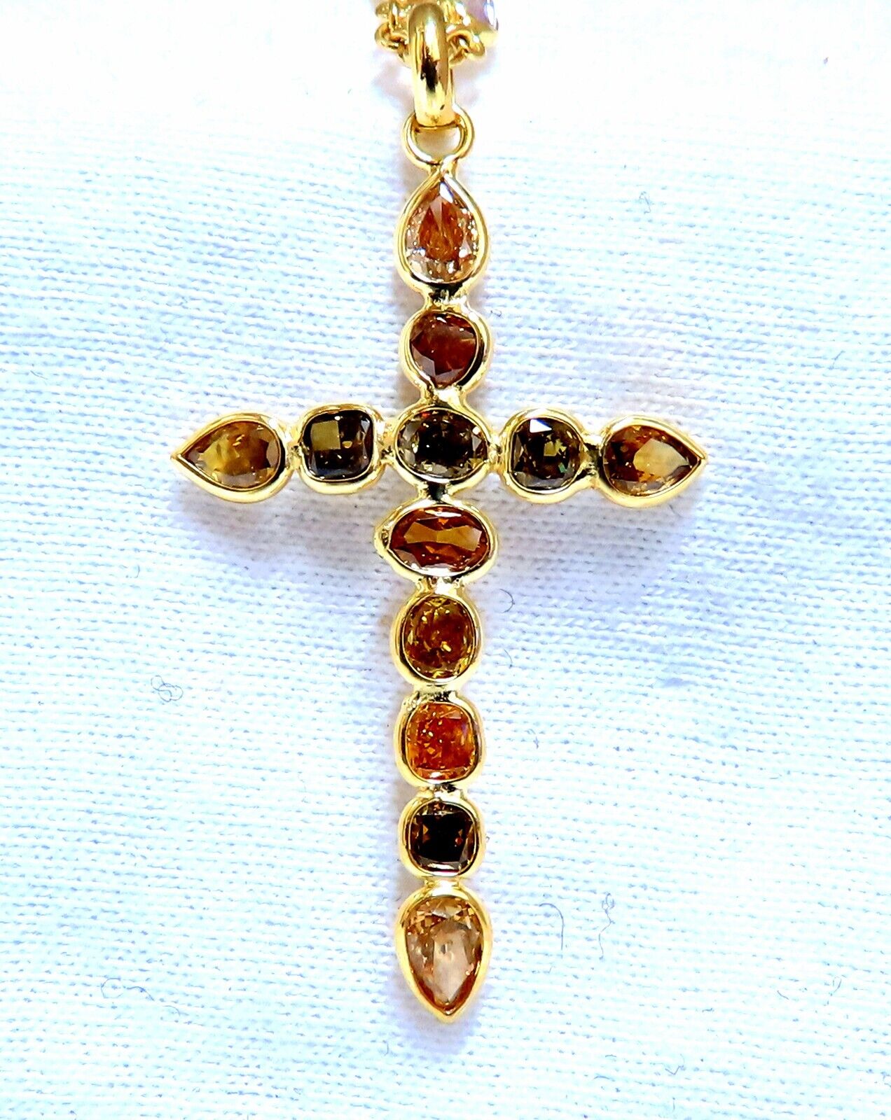 9.50ct Natural Multicolored Fancy Color Diamond Cross Pendant Necklace in 14K Gold - Elegant Rosary Jewelry for Women, Perfect for Church, Weddings & Special Occasions