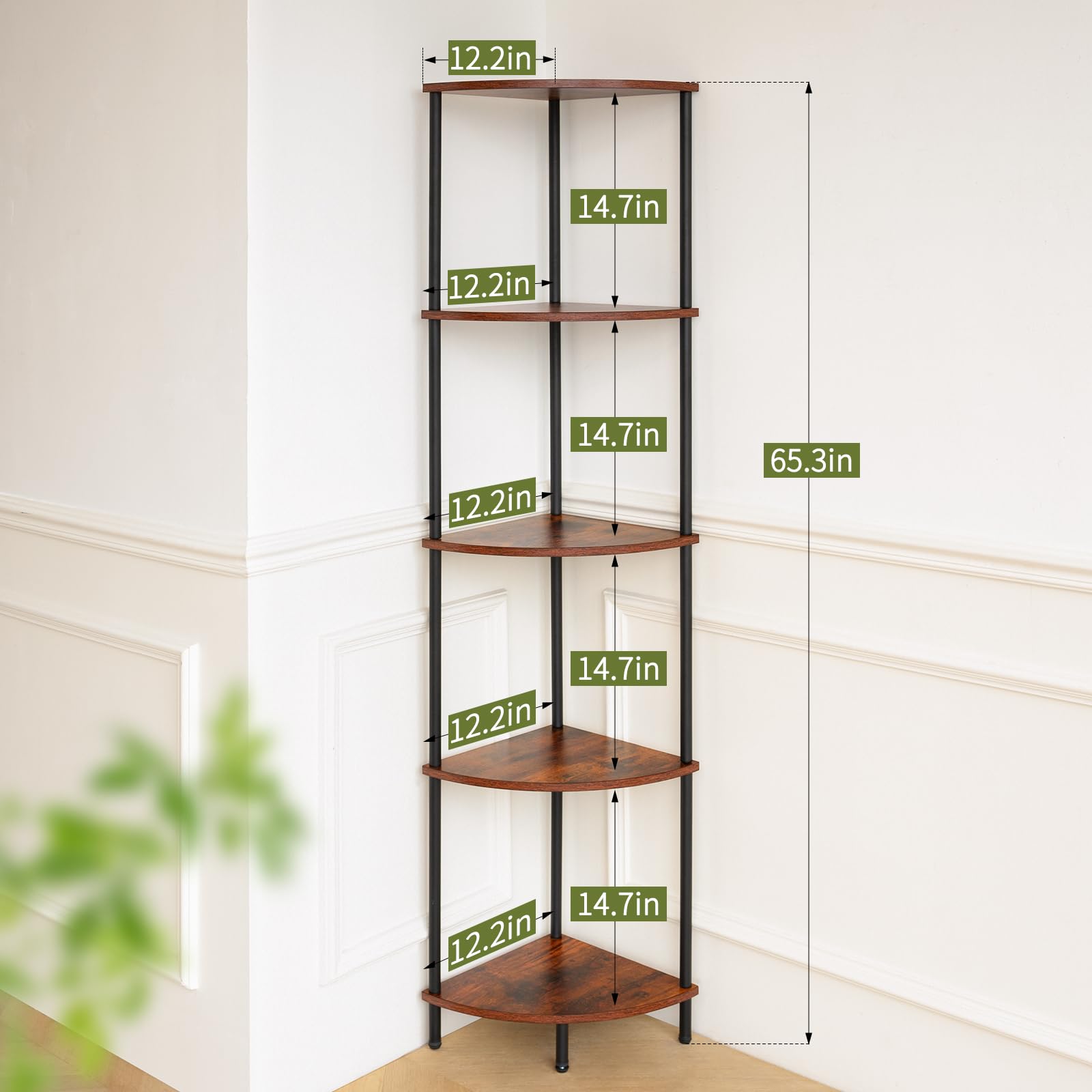 Yoobure 5-Tier Corner Bookshelf - Rustic 65