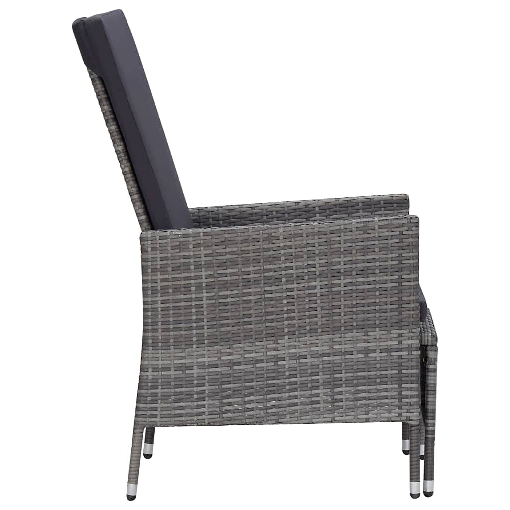 vidaXL Modern Reclining Patio Chair with Built-in Footrest & Cushions - Durable Poly Rattan & Steel Frame - Adjustable Back - Low-Maintenance Outdoor Furniture (Gray) - Perfect for Poolside, Garden & Patio Relaxation