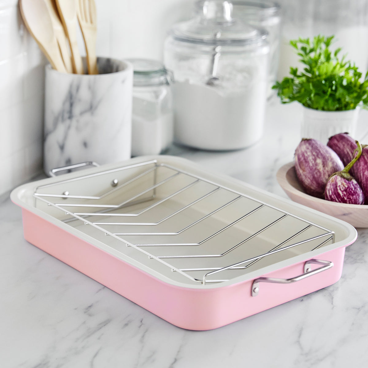 GreenLife Nonstick Ceramic Roaster Pan with Stainless Steel Rack - 12 Inch Oval Baking Dish for Chicken, Turkey, Vegetables | Oven Safe & Dishwasher Safe | Perfect for Thanksgiving, Christmas Dinner & Family Roasts