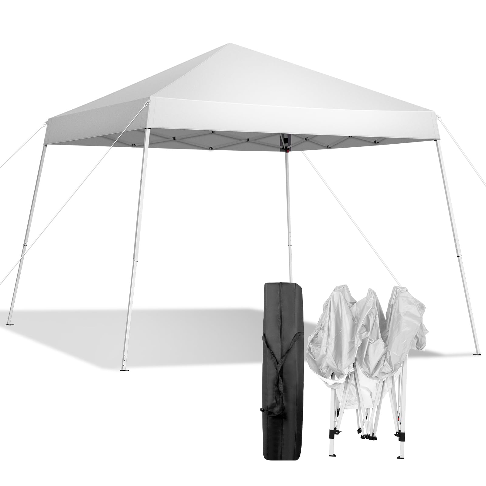 10' x 10' Pop Up Canopy Tent with Carry Bag - Instant Shelter with Slant Legs for Outdoor Parties, Events, Backyard & Commercial Use - Portable Easy Setup White Canopy for Picnics, Beach, Camping & Tailgating