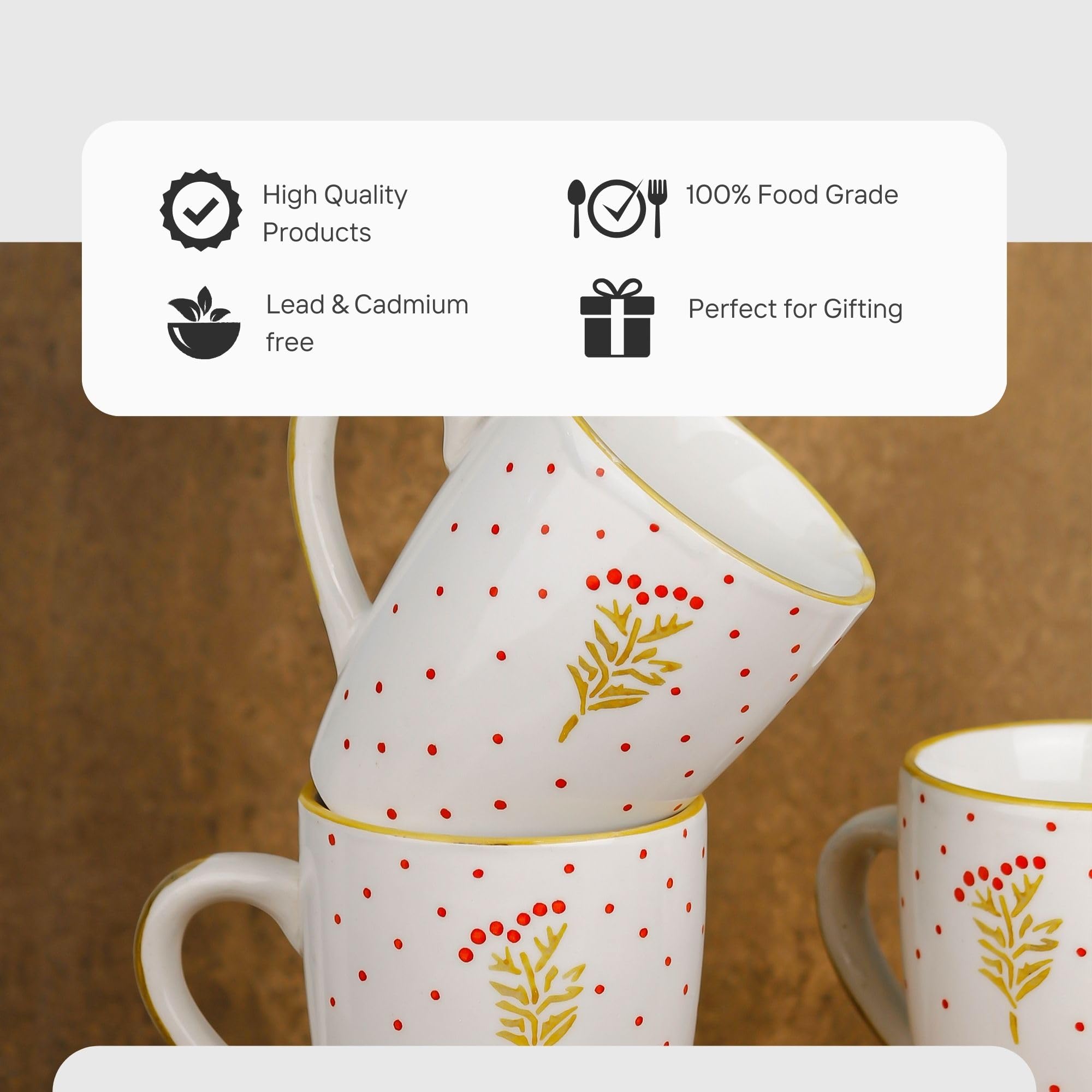 The Earth Store Red Polka Dot Ceramic Coffee Mug - 250ML (8.5oz) Tea & Milk Cup | Dishwasher & Microwave Safe | Perfect for Home, Office & Gifts | Elegant Breakfast, Afternoon Tea & Coffee Drinking Companion