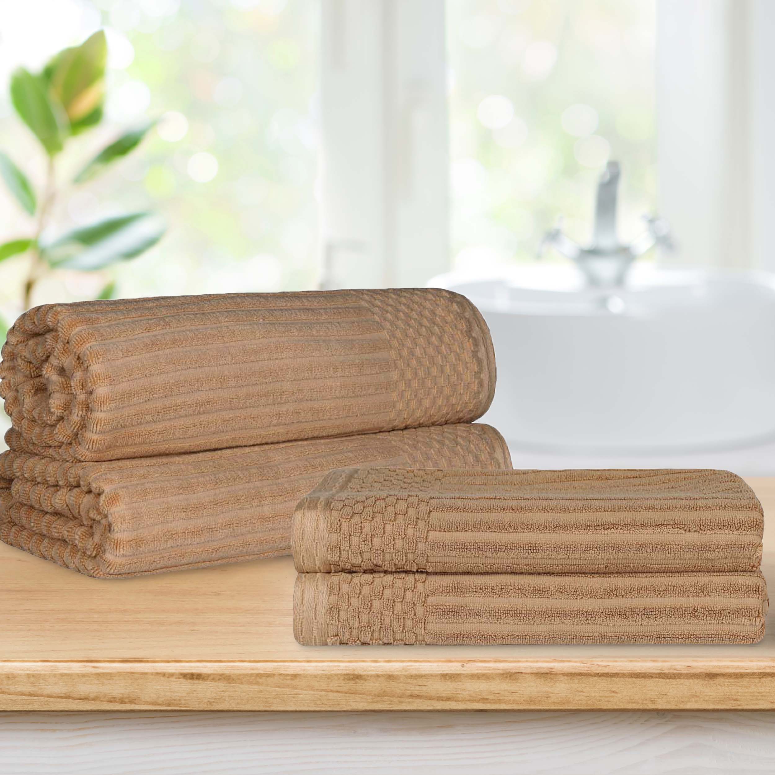 Premium Soho Ribbed Textured Cotton Bath Towel Set - Ultra Absorbent & Quick Dry - Luxury Spa & Bathroom Towels for Hotel, Home, Gym Use