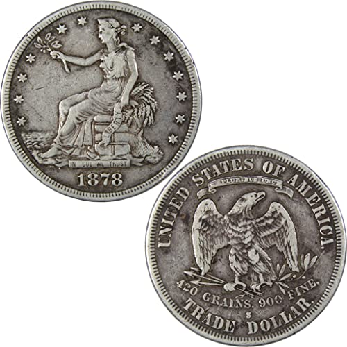 1878 S Trade Dollar VF Very Fine 90% Silver $1 US Coin - Rare Collectible Coin for Investors & History Enthusiasts - Perfect for Coin Collections, Gift Giving & Historical Displays