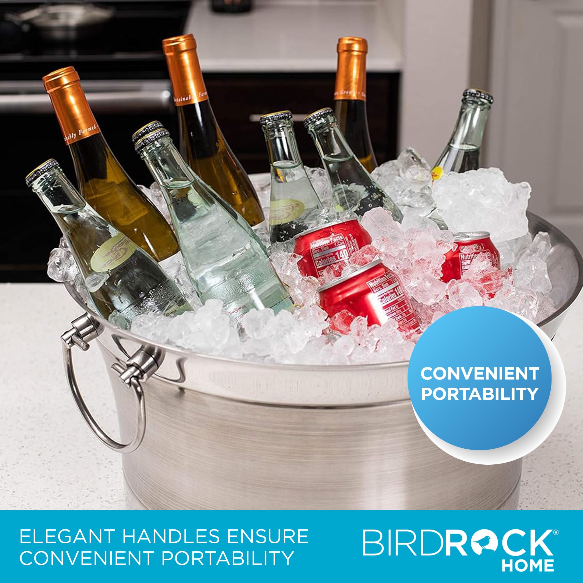 Premium Stainless Steel Double Wall Beverage Tub - Insulated Ice Bucket & Drink Cooler with Handles for Parties, Weddings, BBQs - Perfect for Chilling Wine, Beer & Cocktails Outdoor & Indoor Entertaining