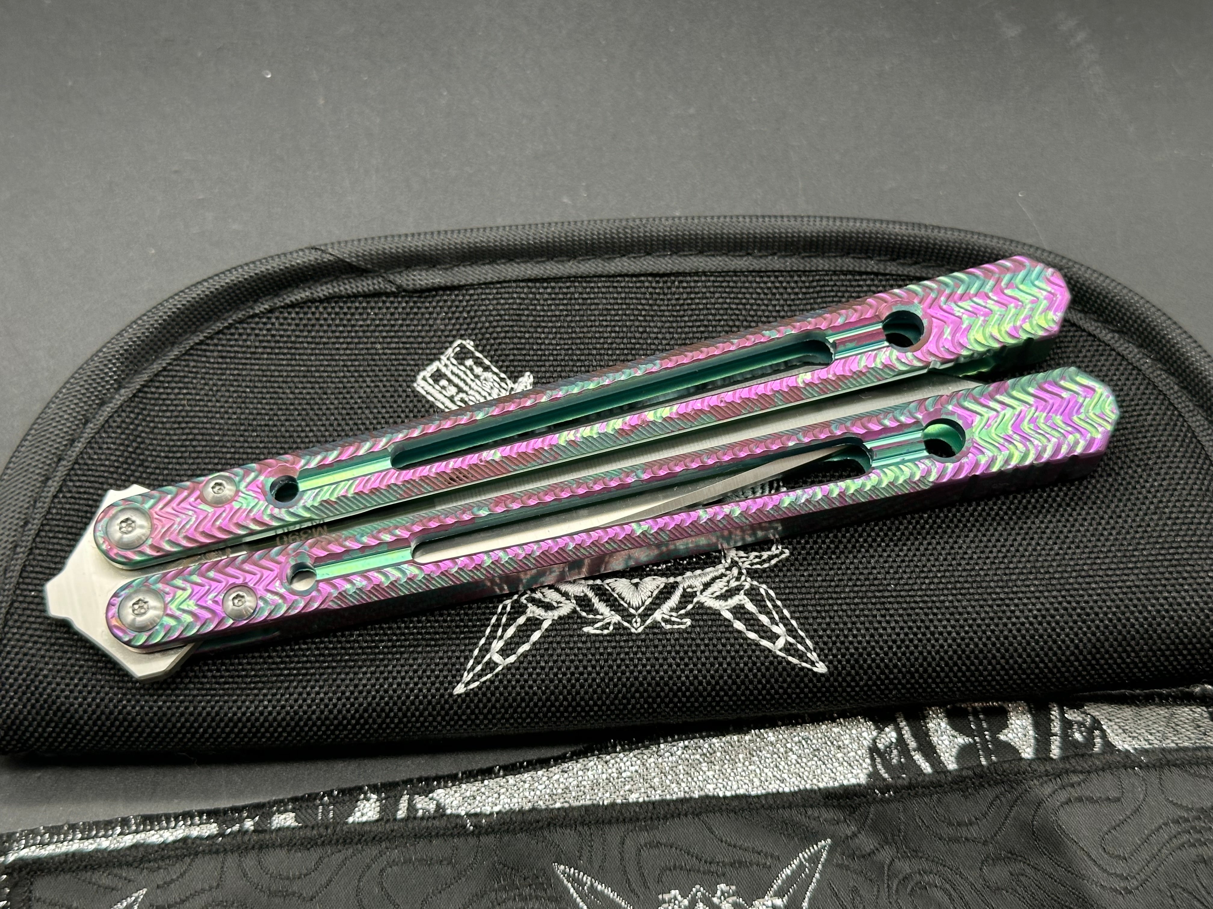 Black Balisong Reaper V2 Butterfly Knife - Spot Anodized Milled Titanium Channel Handles, Tanto Blade, Satin M390 Steel | EDC, Tactical Use & Collector's Item