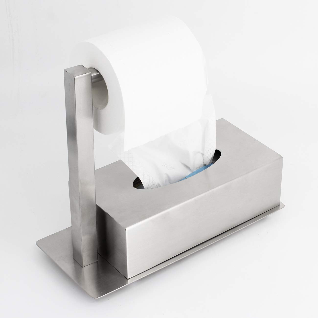 Stainless Steel Rectangular Tissue Box Cover with Toilet Paper Holder - Modern Brushed Finish Facial Tissue Dispenser for Bathroom, Vanity & Countertop | Perfect for Home, Office & Hotel Decor