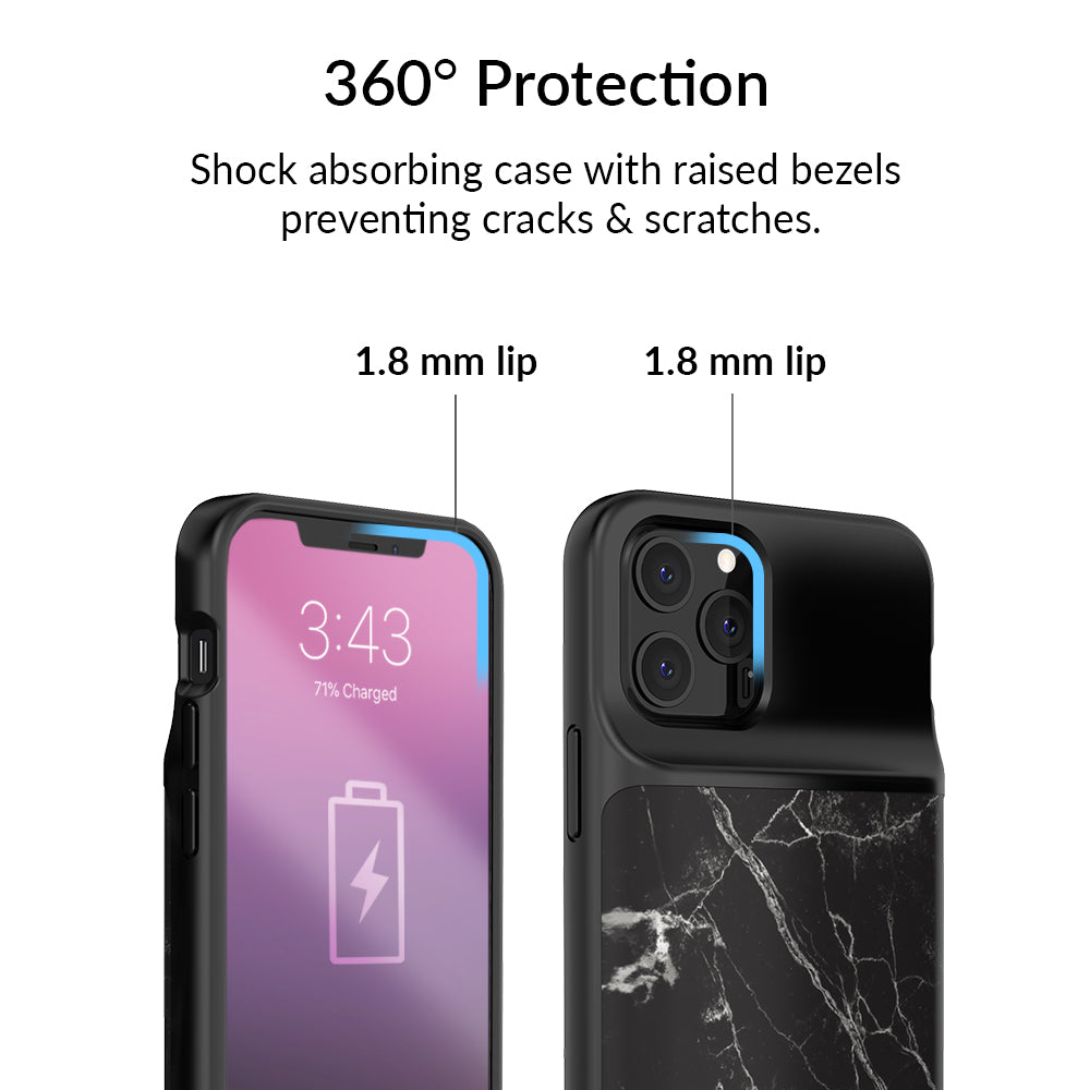 Black Marble iPhone Charging Case - Slim Protective Battery Case for iPhone 12/13/14 Pro Max - 5000mAh Portable Charger for Travel, Work & Daily Use