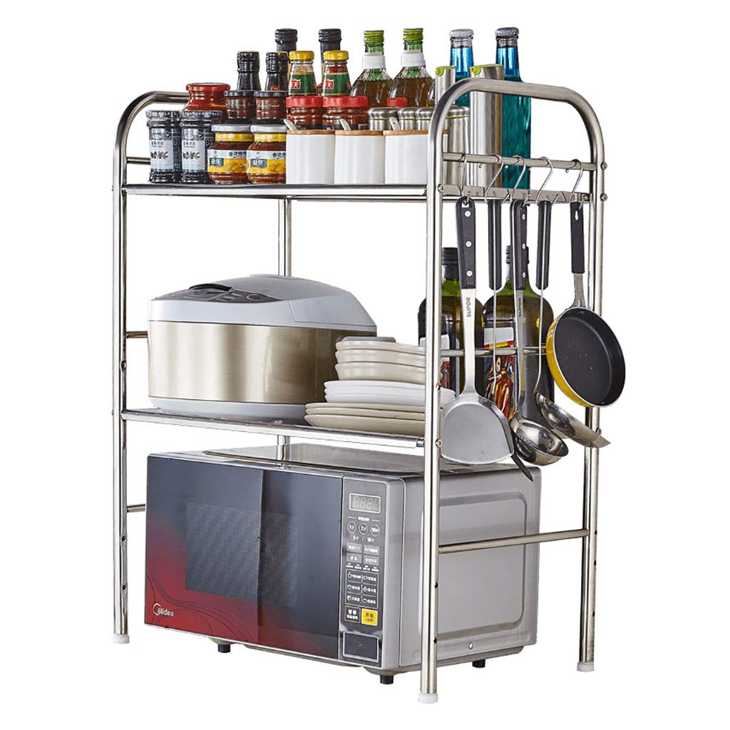 Stainless Steel 2-Tier Kitchen Shelf for Microwave Oven Storage - Heavy Duty Multifunctional Organizer Rack (56x36x80cm) - Perfect for Small Spaces, Pantry Organization & Countertop Storage