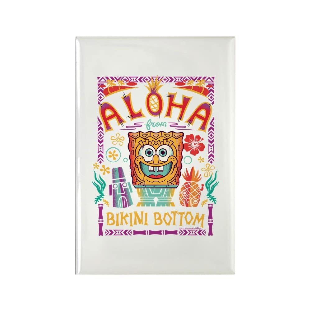 Spongebob Squarepants Aloha Refrigerator Magnet 3x2 Inch - Fun Hawaiian Themed Decorative Fridge Magnet for Kitchen, Office & Dorm Room Decor