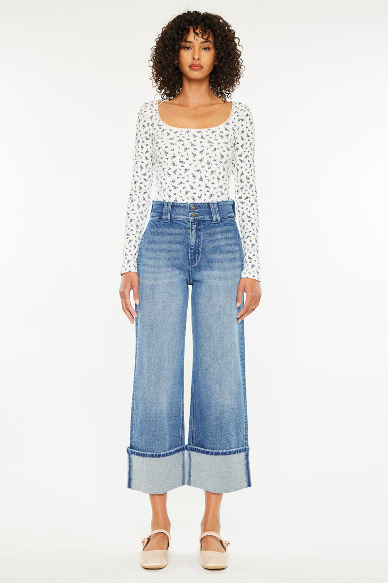 90s Vintage High Waist Cropped Wide Leg Jeans for Women - Retro Denim Pants for Casual Outfits & Streetwear Fashion