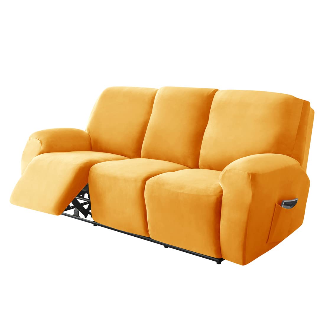 Velvet Recliner Sofa Slipcover - 8 Piece Stretch Furniture Protector for 3 Cushion Reclining Couch with Side Pockets | Machine Washable | Perfect for Living Room, Home Theater & Family Room Comfort