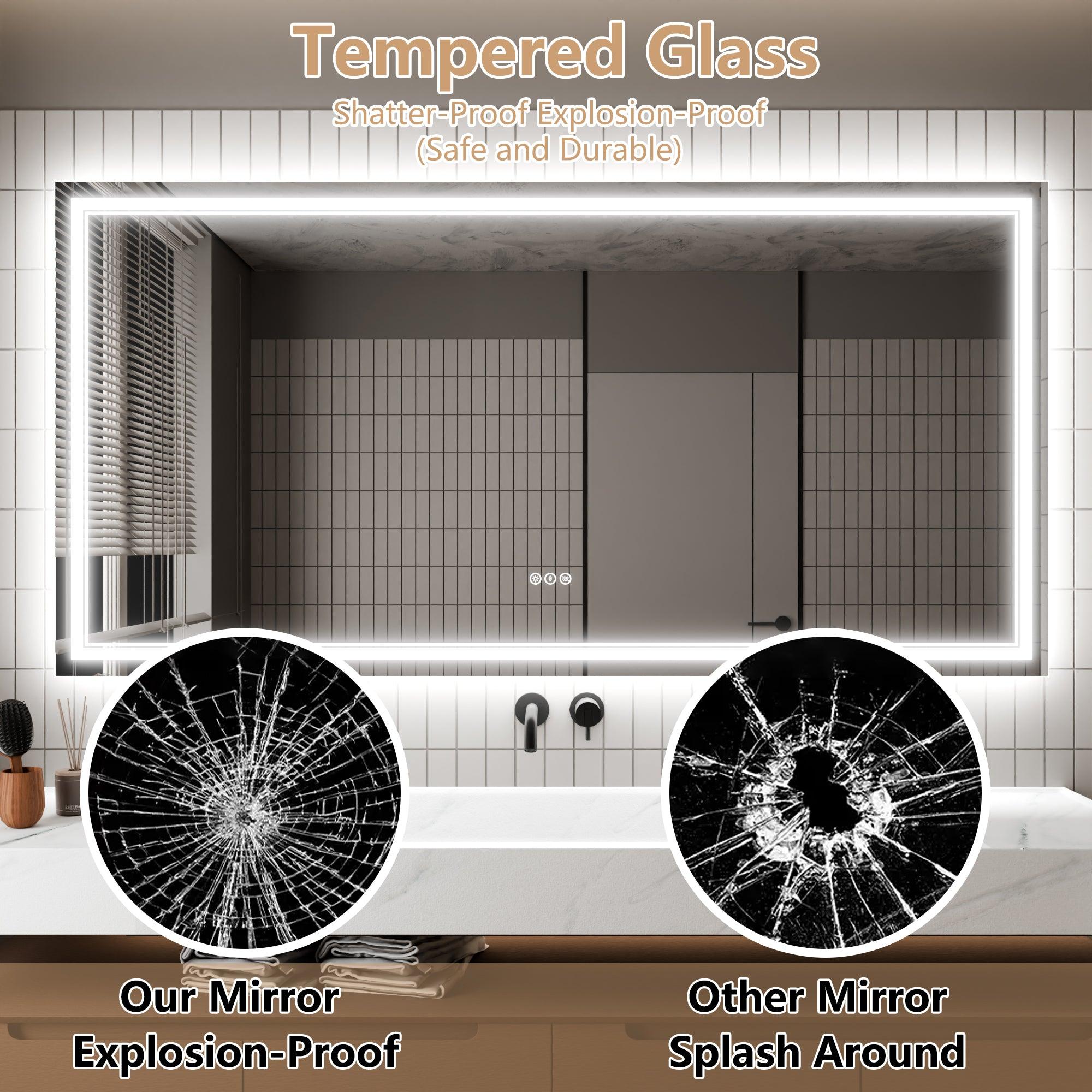 Anti-Fog LED Bathroom Mirror with Dimmable Backlit & Touch Switch - GlareGuard Illuminated Vanity Mirror for Makeup, Shaving & Home Decor