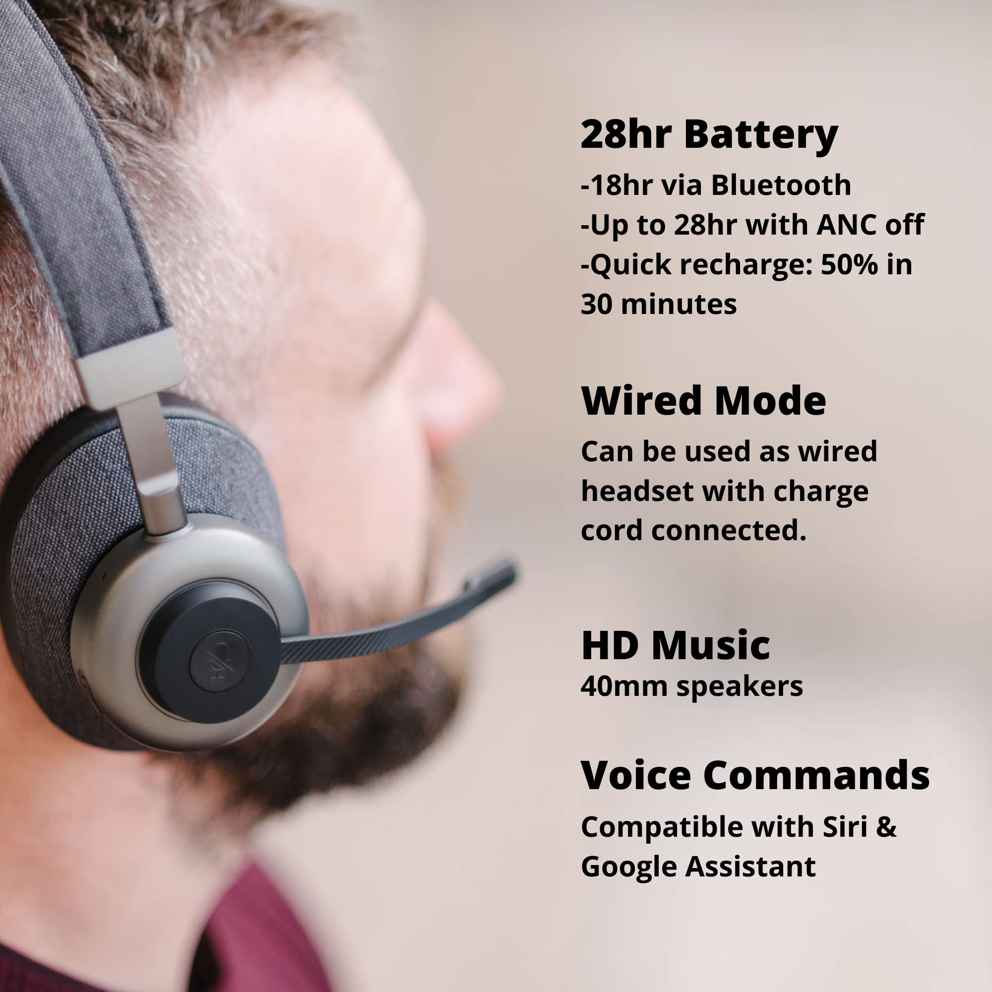 Orosound Tilde PRO-C+ USB-C Bluetooth Headset with Detachable Boom Mic & ANC - Noise Cancelling for PC, Mac, Smartphone & Tablet - Perfect for Remote Work, Online Meetings & Gaming