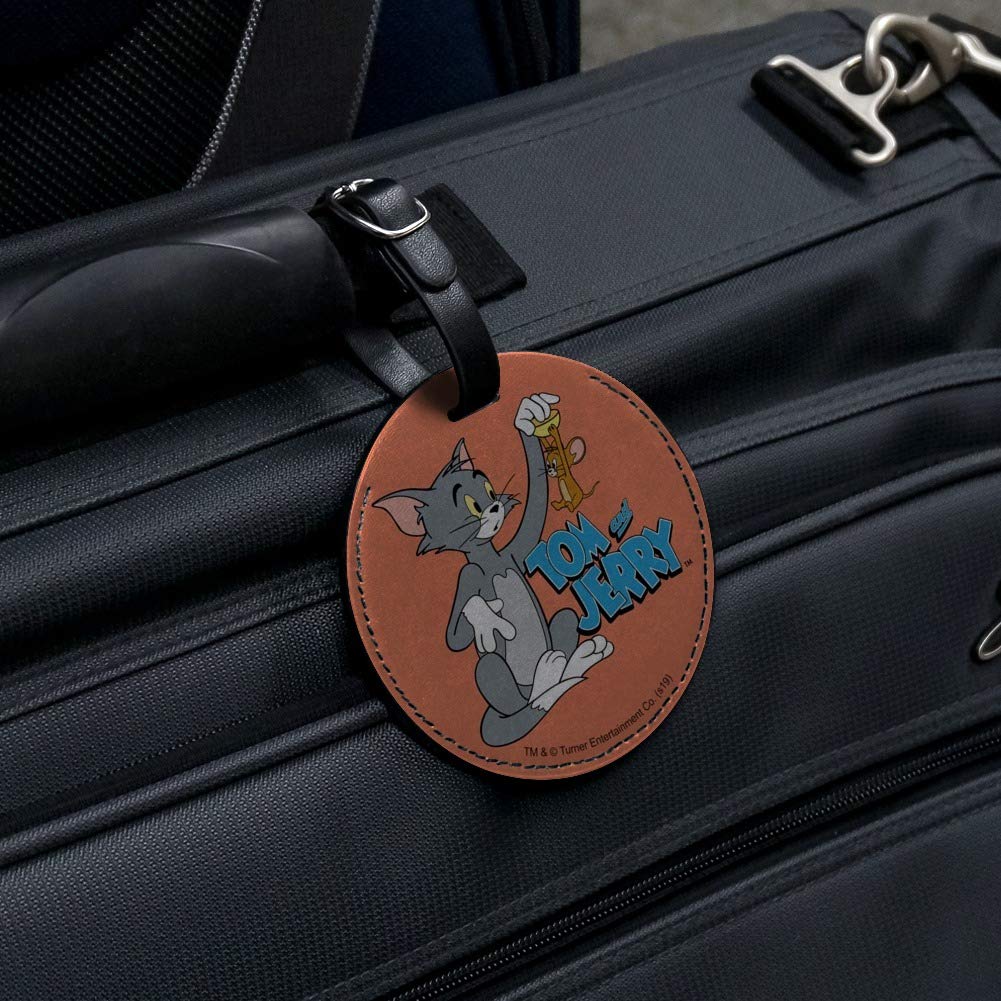 Tom and Jerry Best Friends Round Leather Luggage Tag - Personalized Carry-On ID Card for Suitcases - Perfect for Travel, Business Trips & Vacation Identification