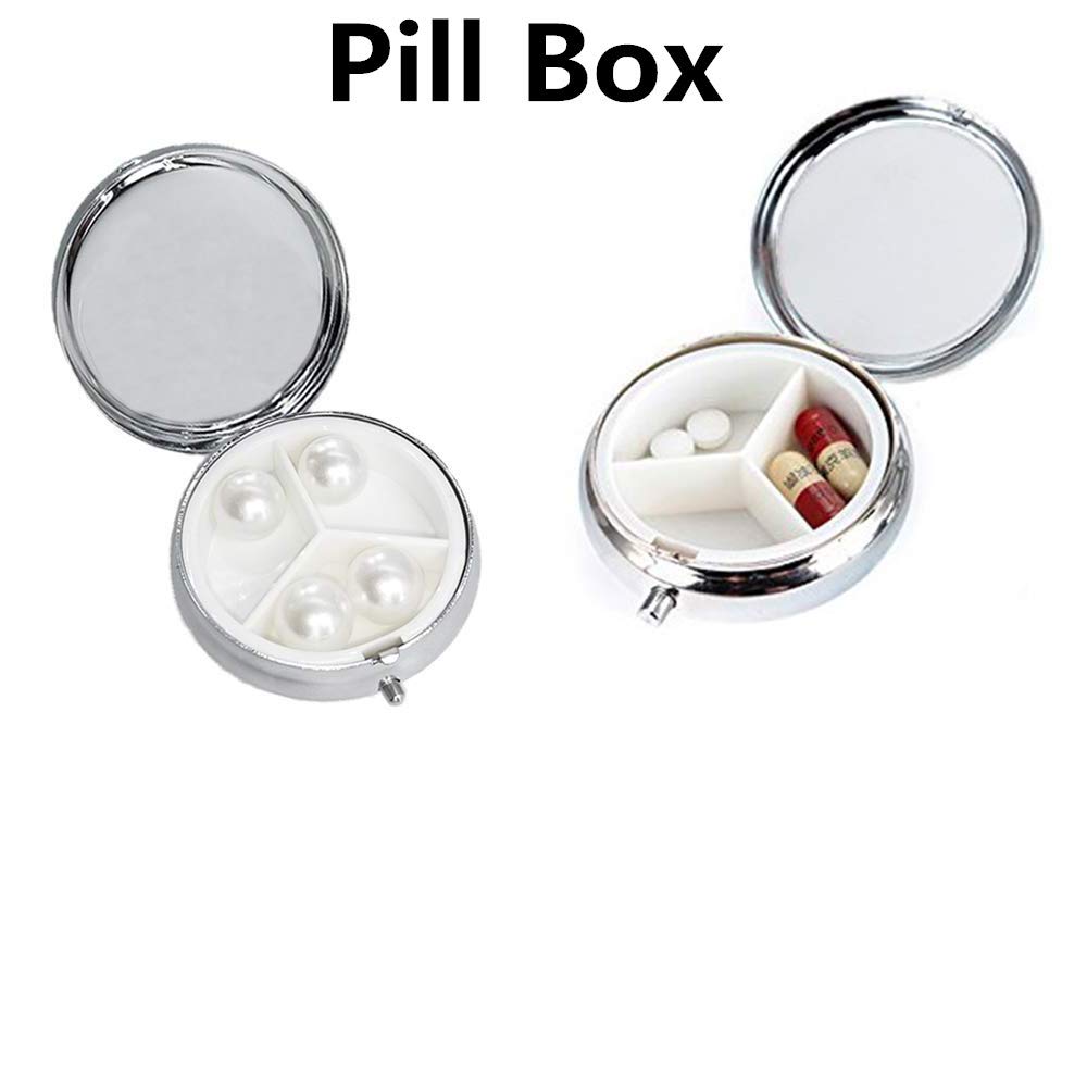 2 Pack Round Metal Pill Organizer Box - Portable Medicine Storage Container for Daily Use, Travel & Emergency (Random Pattern) - Perfect for Pills, Vitamins, Supplements & Small Items