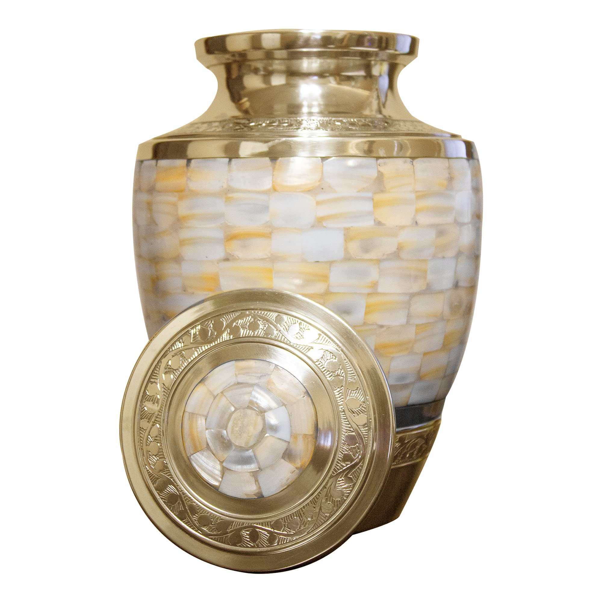 Elegant Mother of Pearl Cremation Urn for Adult Ashes - Premium Funeral Urn with Velvet Storage Bag | Perfect for Memorial Services, Home Display & Honoring Loved Ones
