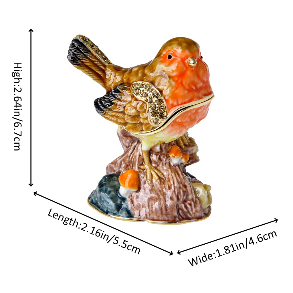 Robin Bird Trinket Box with Golden Enameled Crystal Design - Elegant Jewelry Storage & Home Decor | Perfect Gift for Bird Lovers, Nature Enthusiasts, Weddings & Anniversaries | Great for Displaying on Dressers, Vanities or as a Thoughtful Present