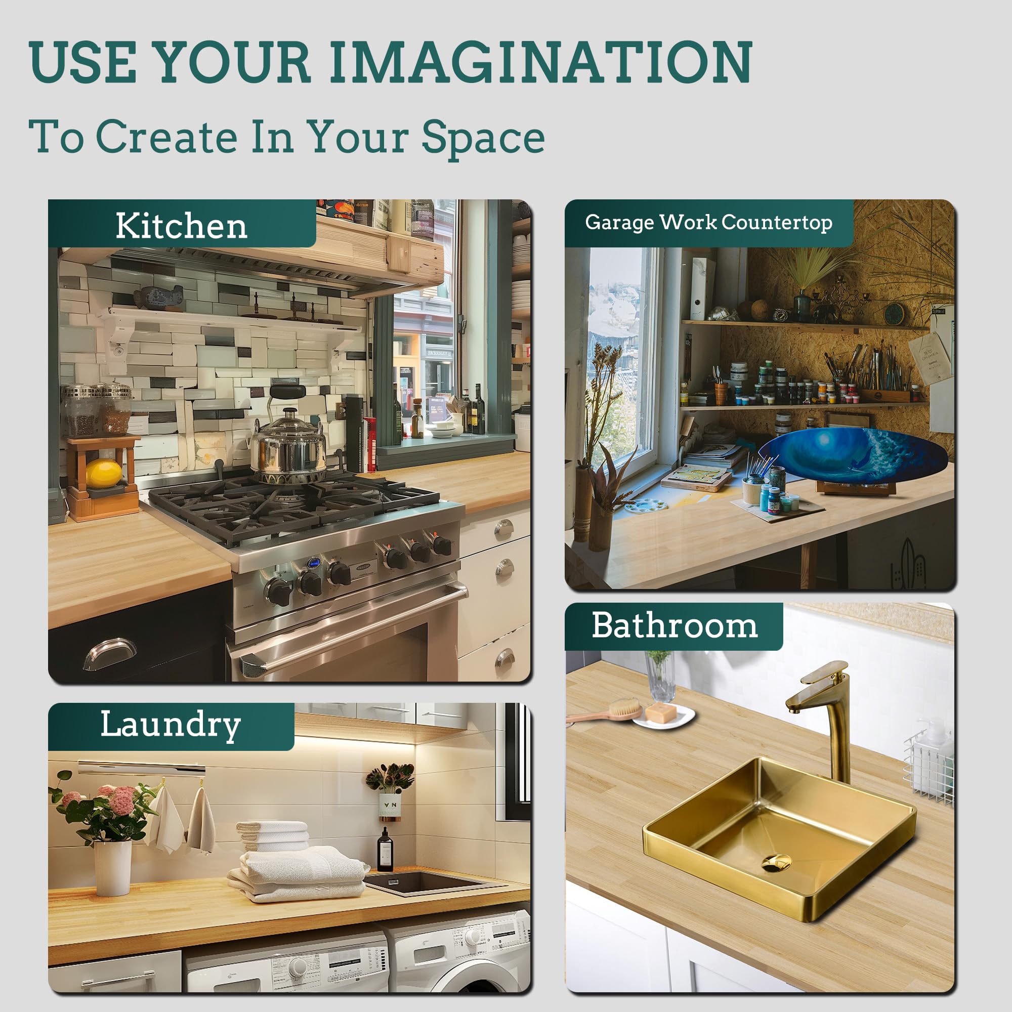Premium Butcher Block Countertop - Solid Birch Hardwood Kitchen Island Top, Laundry Room Counter, Dining Table Surface - Unfinished 1.5