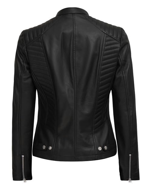 Decrum Genuine Leather Jacket for Women - Stylish Cafe Racer Motorcycle Jacket with Zipper Closure | Perfect for Biker Fashion, Casual Outfits & Night Out Looks