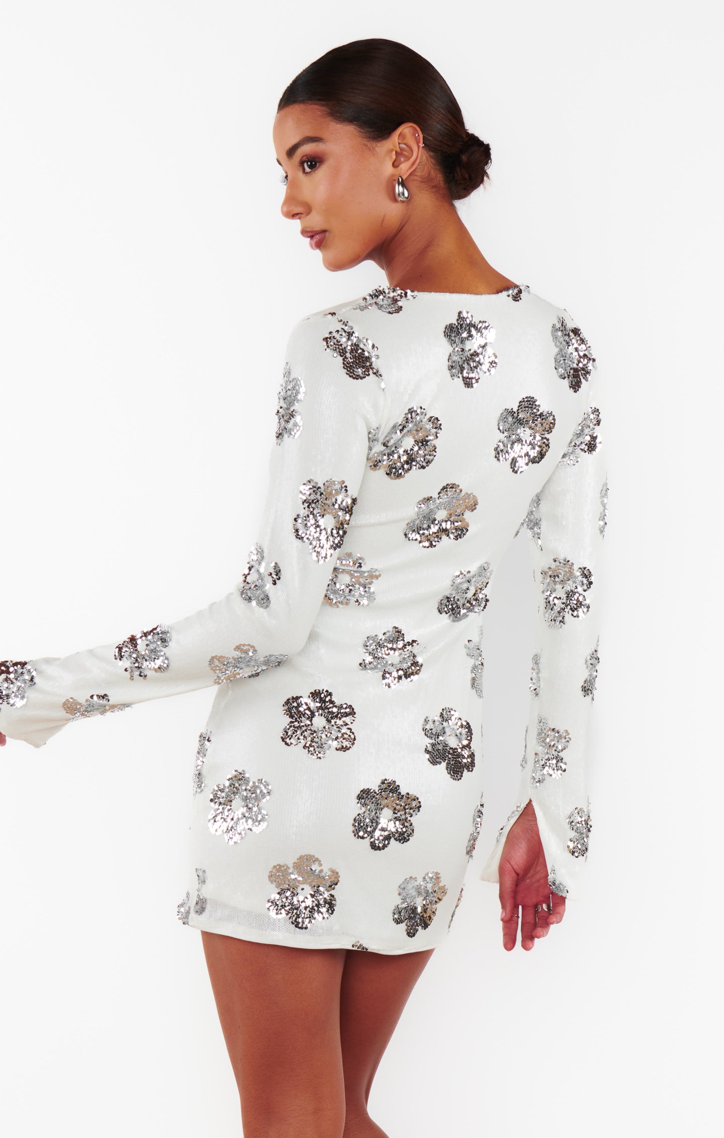 Matilda Mini Dress with Daisy Sequins - Elegant White Party Dress for Women | Perfect for Cocktail Parties, Weddings & Special Occasions