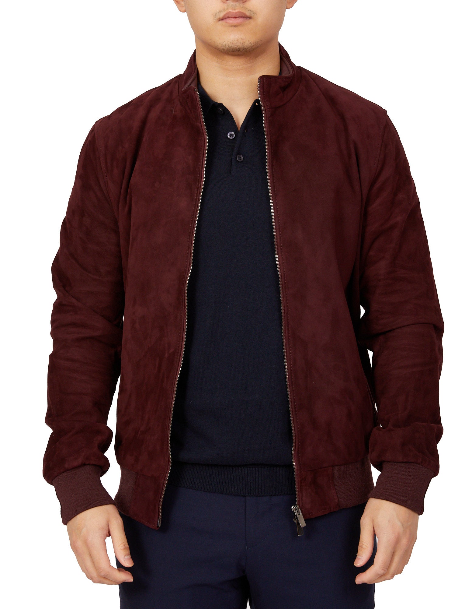 MCKINNON Suede Lamb Leather Zip Bomber Jacket for Men - Premium Bordeaux Brown Outerwear for Casual & Night Out | Winter Coat & Fall Fashion Jacket